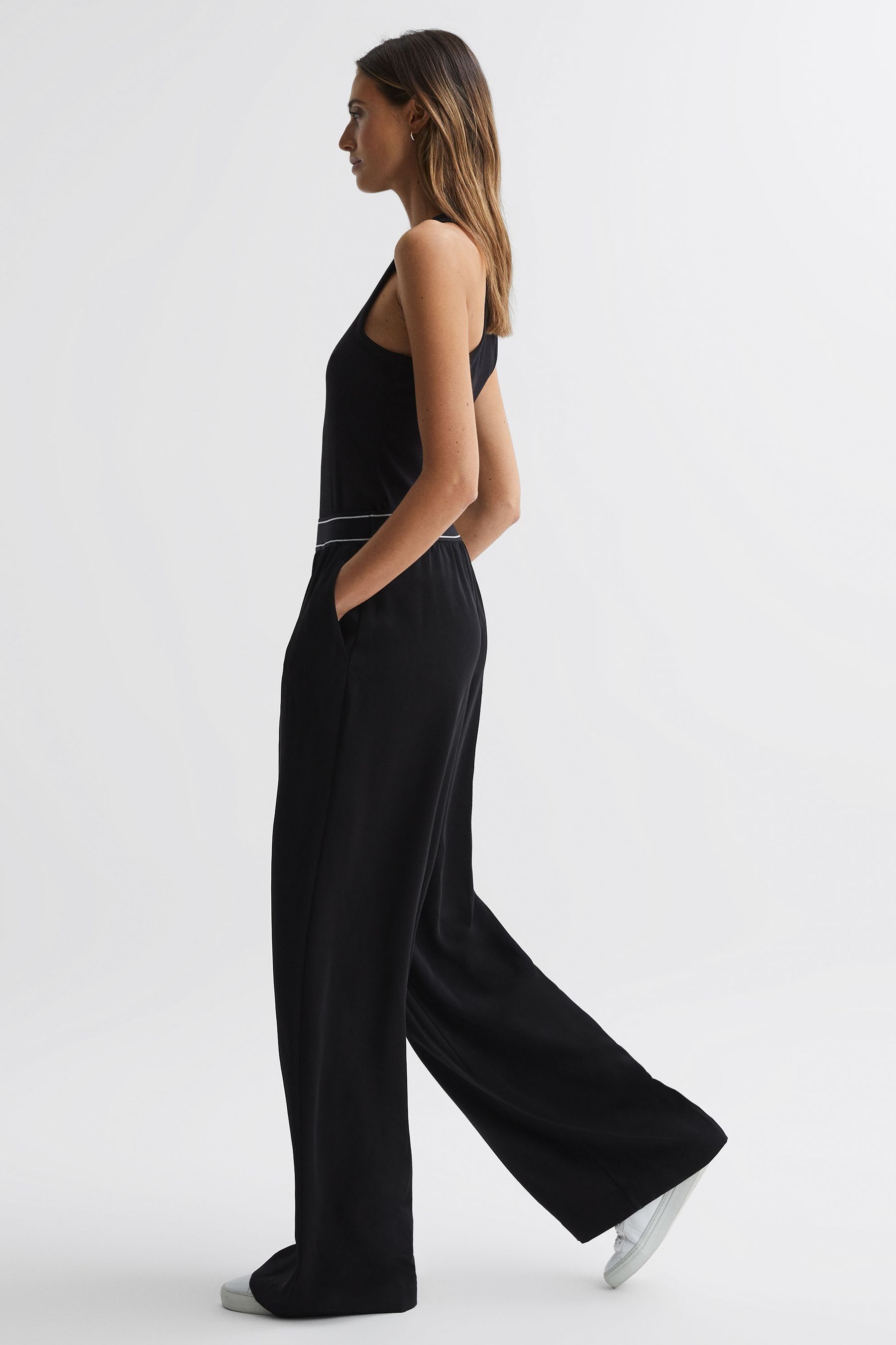 Buy Reiss Black Abigail Petite Wide Leg Elasticated Trousers from Next Australia