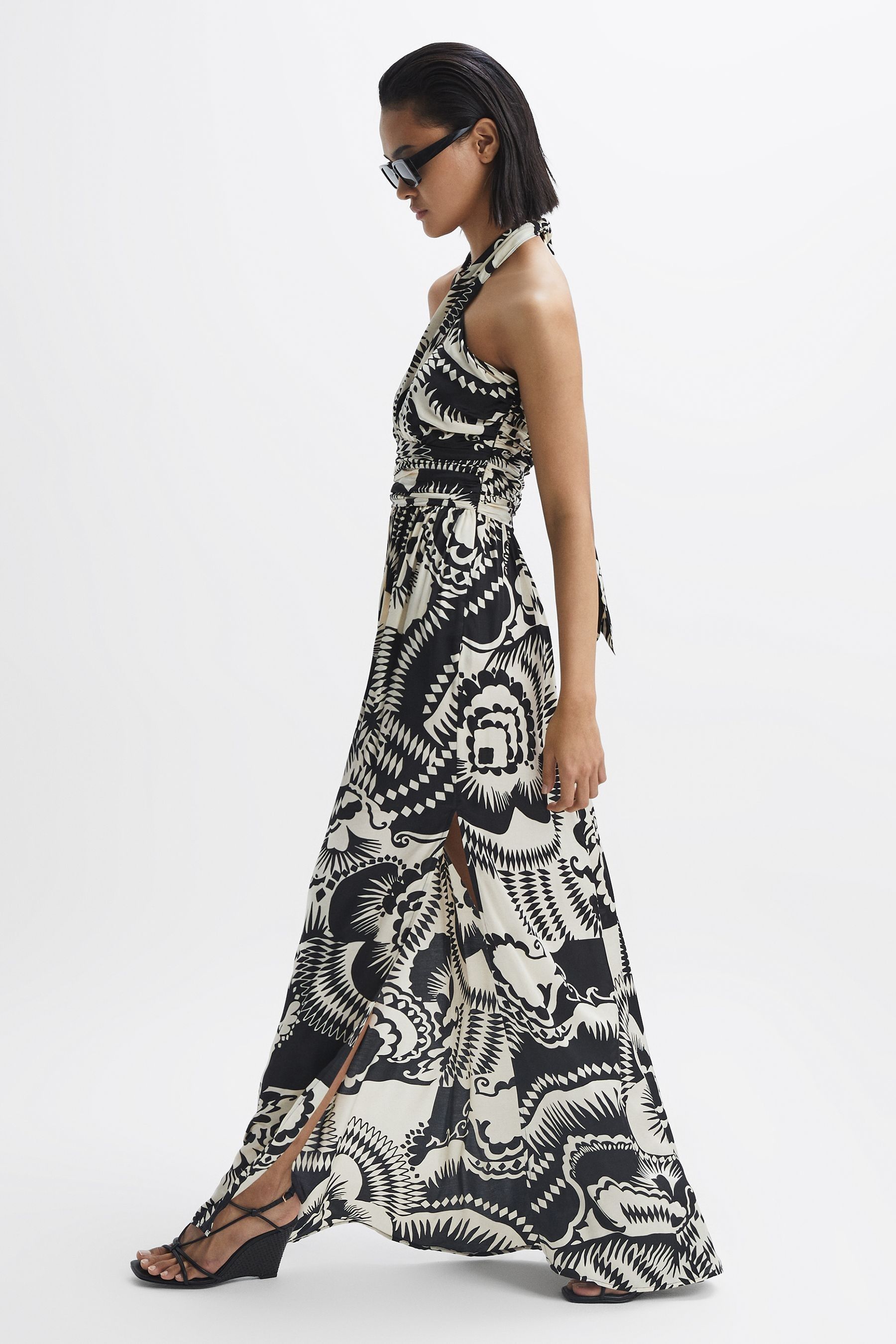 Buy Reiss Black White Hallie Printed Halter Neck Maxi Dress from Next Luxembourg