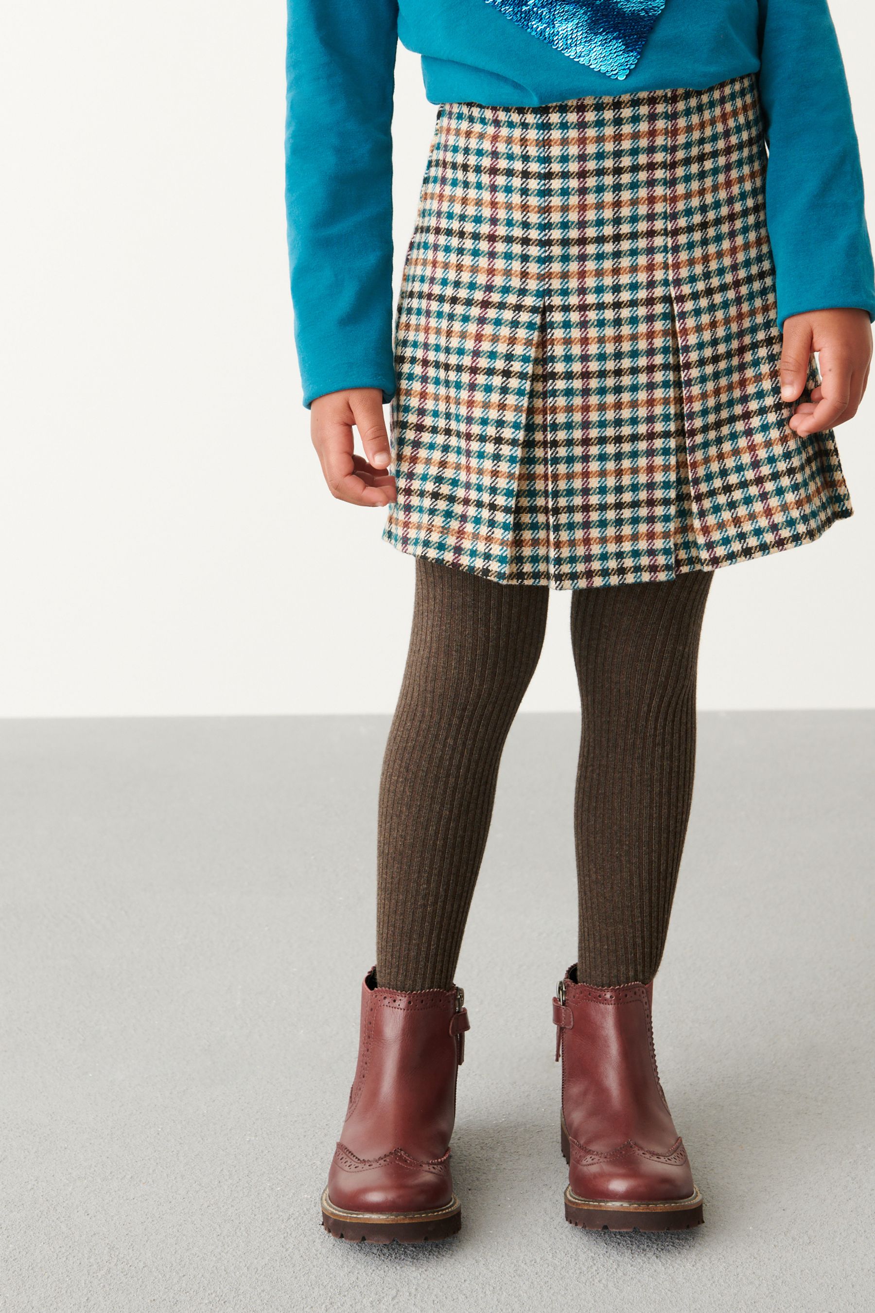 Acheter Bleu de sarcelle Ensemble jupe et collants a carreaux 3 16ans from Next Luxembourg