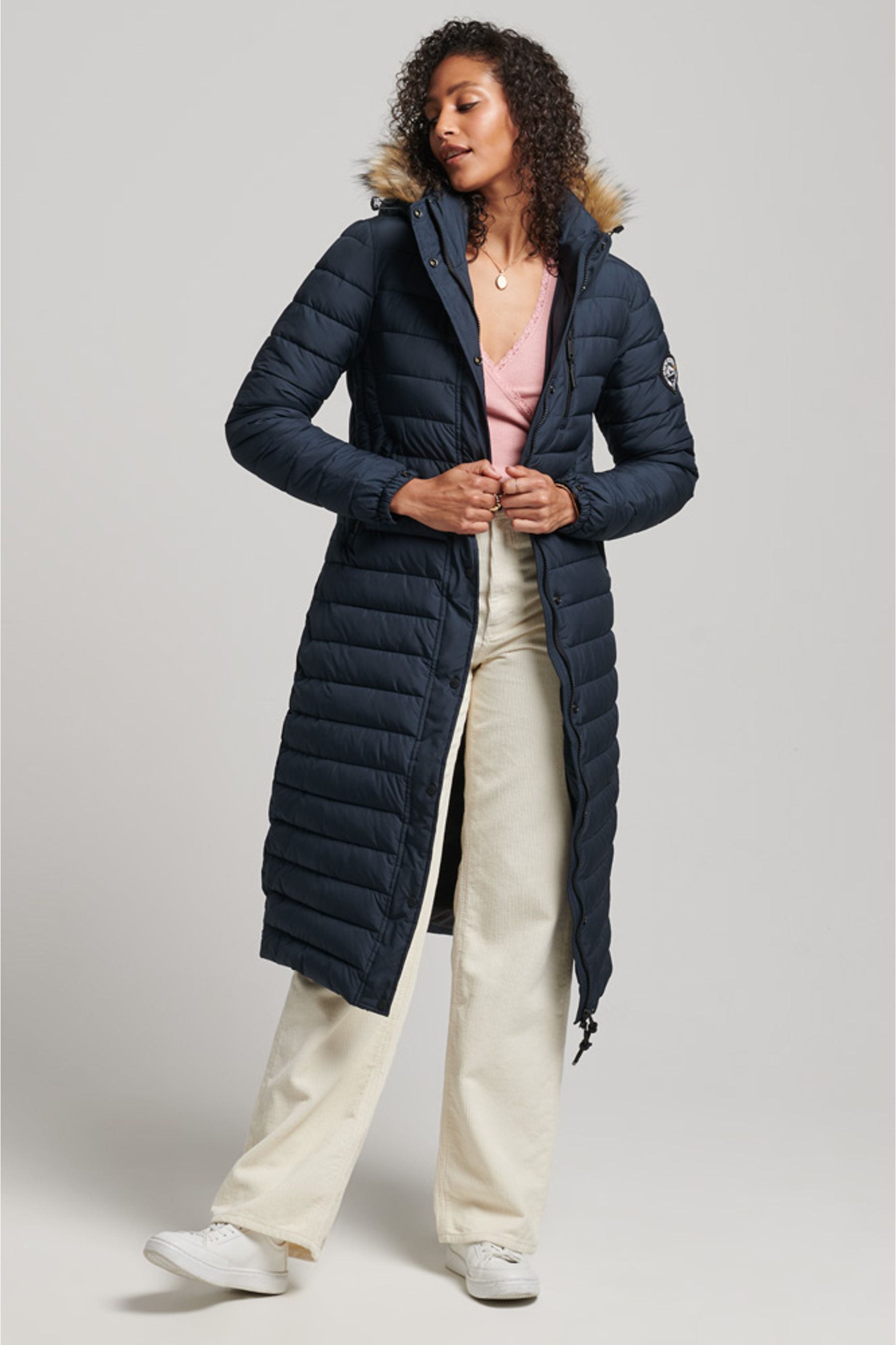 Buy Superdry Blue Faux Fur Hooded Longline Puffer Coat from Next Oman