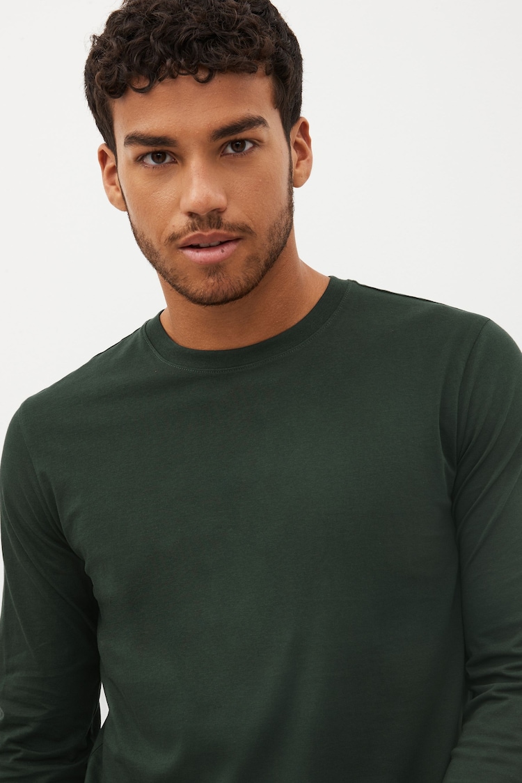 Black/White/Navy Blue/Green/Burgundy Red Regular Fit Long Sleeve T-Shirts 5 Pack - Image 2 of 14