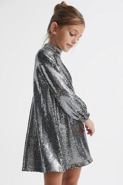 Reiss Silver Ariana Senior Sequin Short Skater Dress - Image 1 of 9