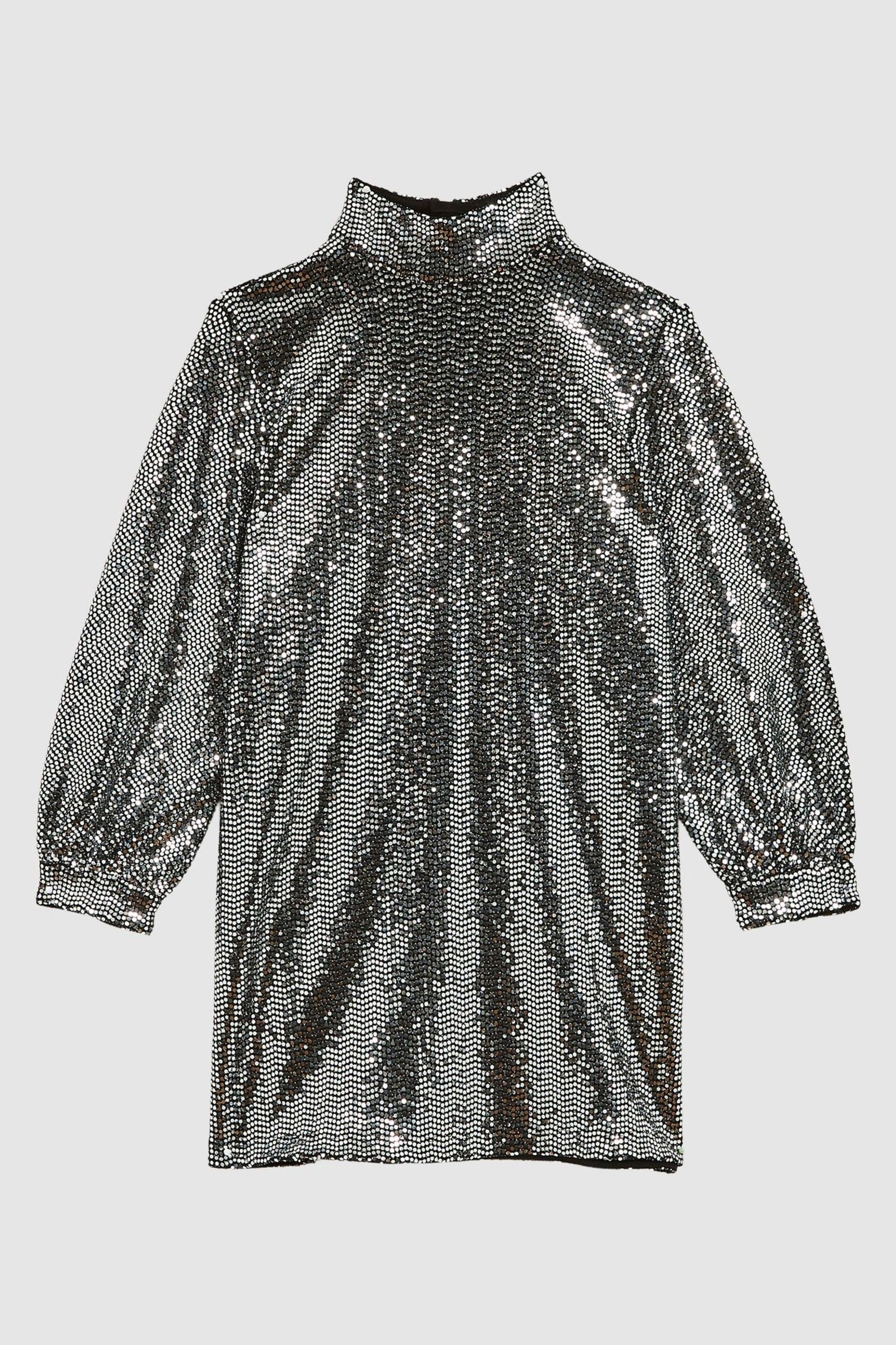 Reiss Silver Ariana Senior Sequin Short Skater Dress - Image 2 of 9