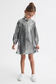 Reiss Silver Ariana Senior Sequin Short Skater Dress - Image 3 of 9