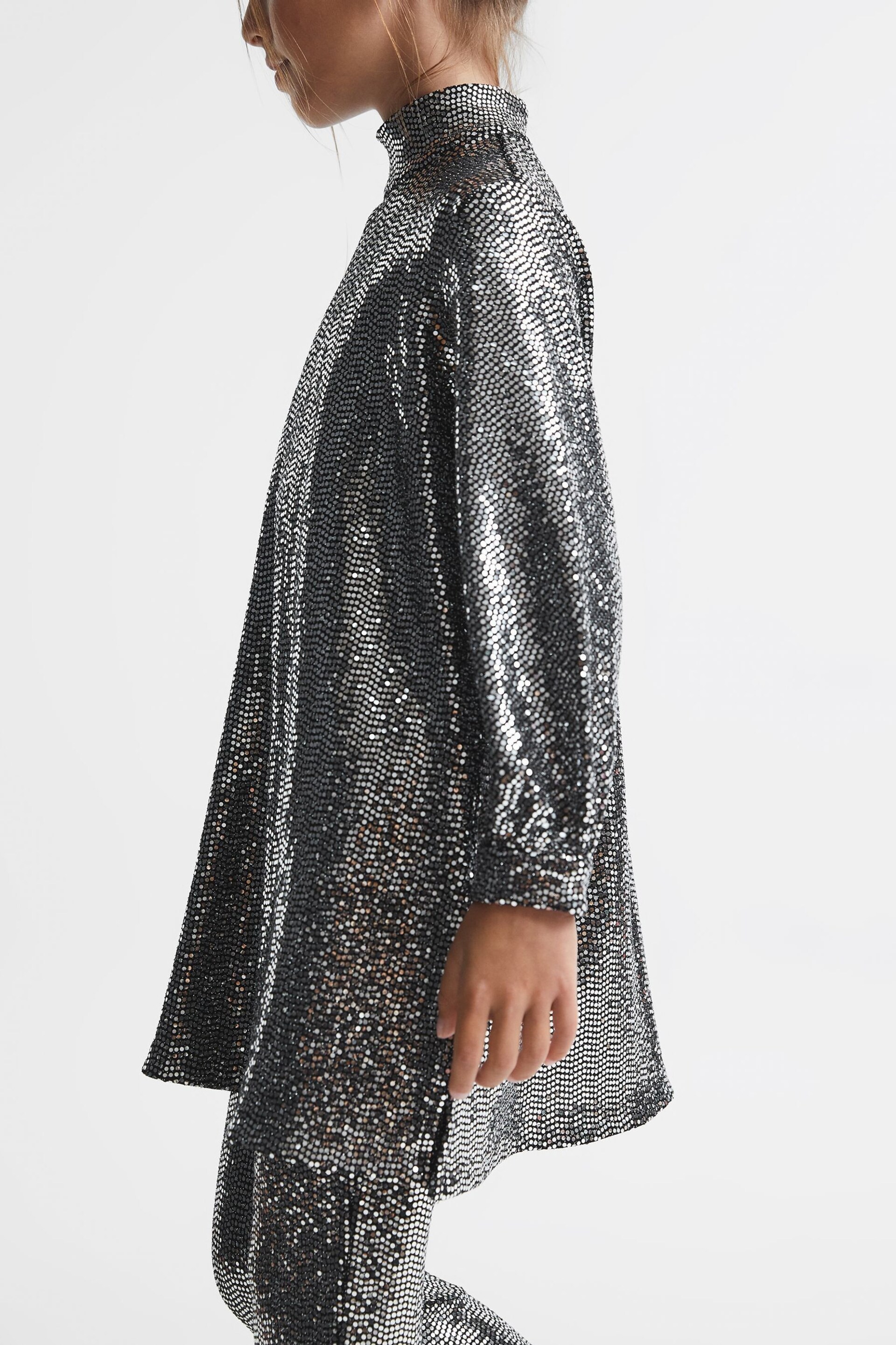 Reiss Silver Ariana Senior Sequin Short Skater Dress - Image 4 of 9