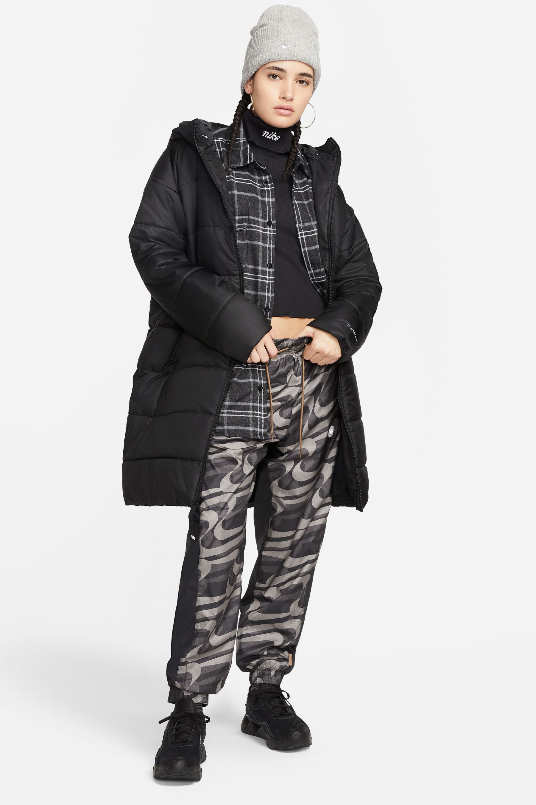 Buy Nike Black Therma Fit Hooded Longline Puffer Coat from Next Luxembourg