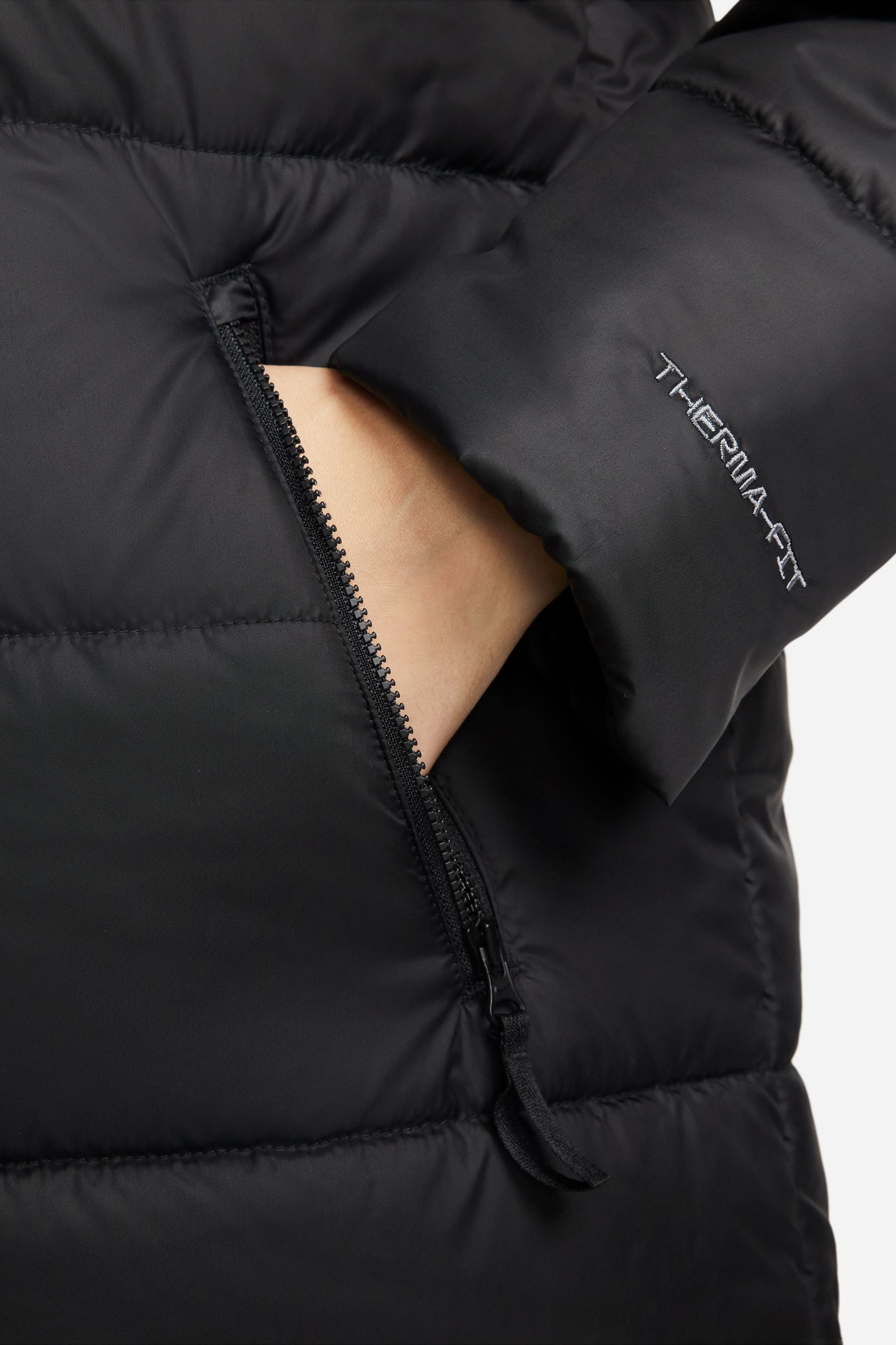 Nike black small logo longline padded jacket deals
