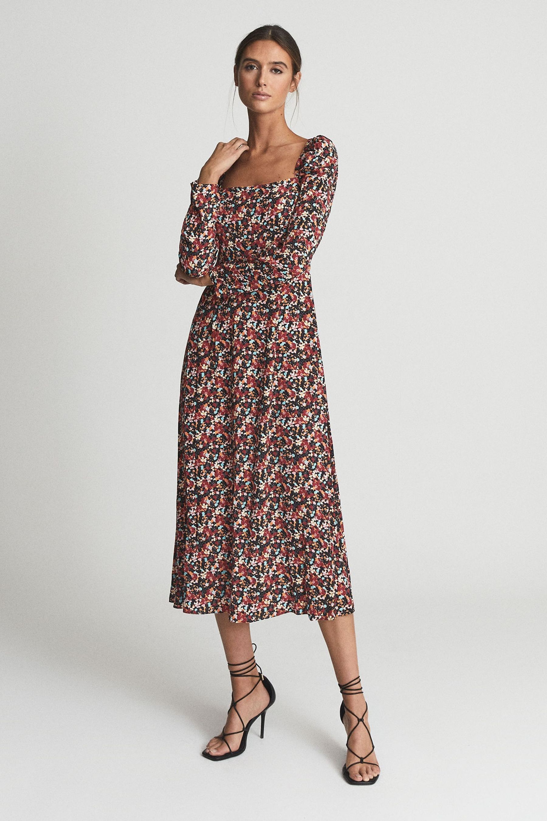 Buy Reiss Black Print Miller Square Neck Long Sleeve Midi Dress from Next Luxembourg