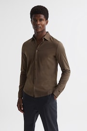 Reiss Mocha Baron Mercerised Jersey Shirt - Image 1 of 6