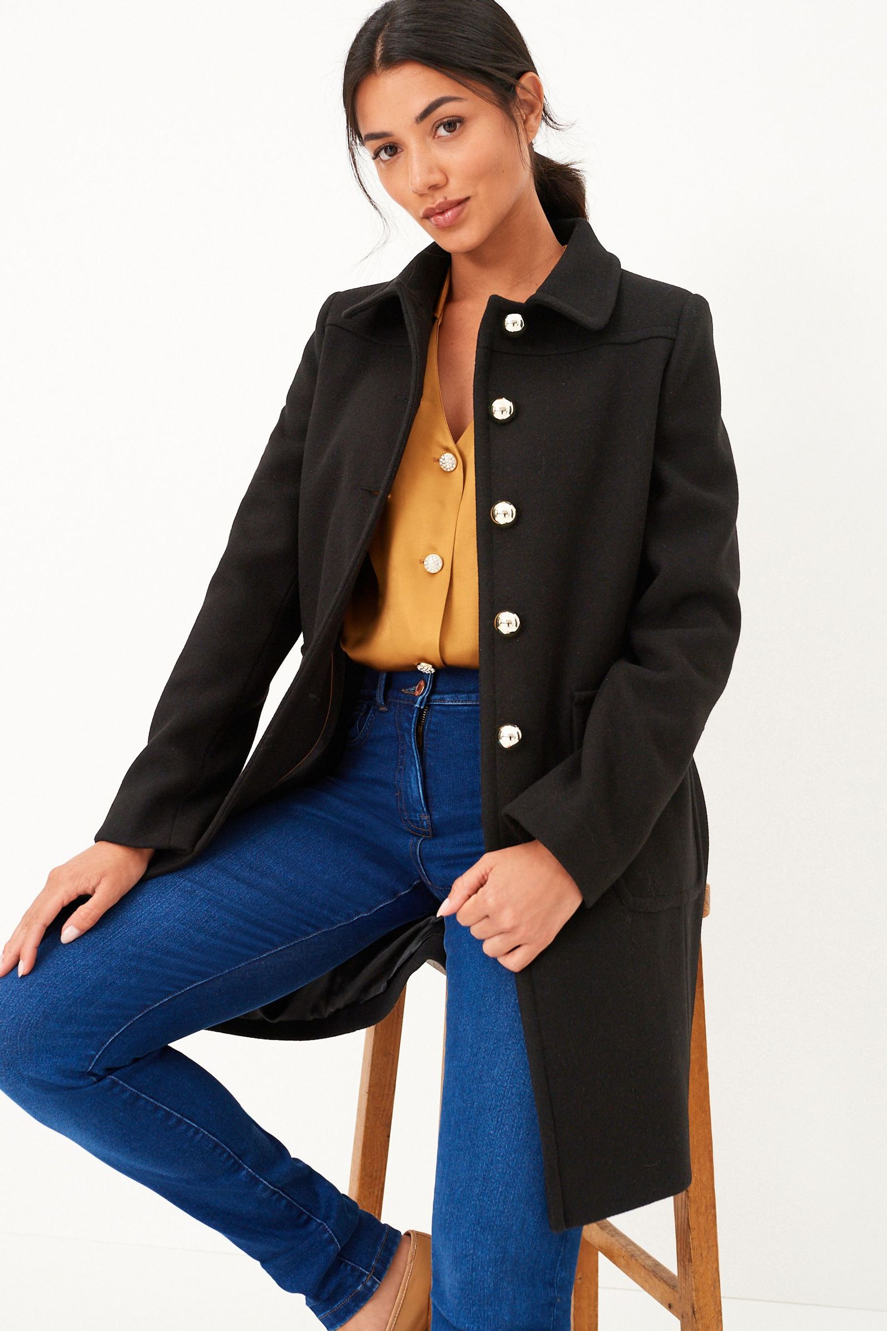 Buy Black Fuller Bust Single Breasted Dolly Coat from Next Luxembourg