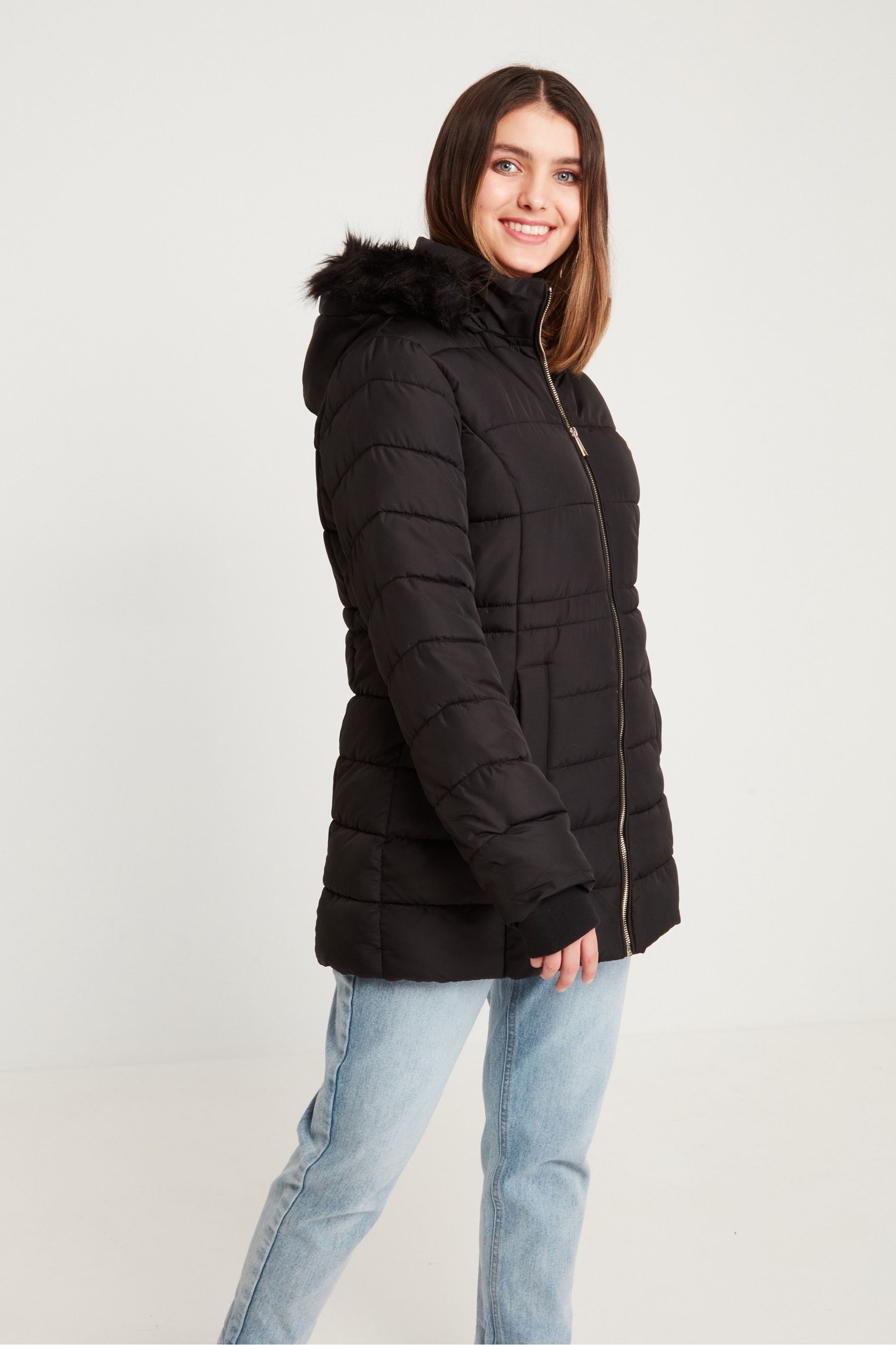 Kylie faux fur quilted coat sales