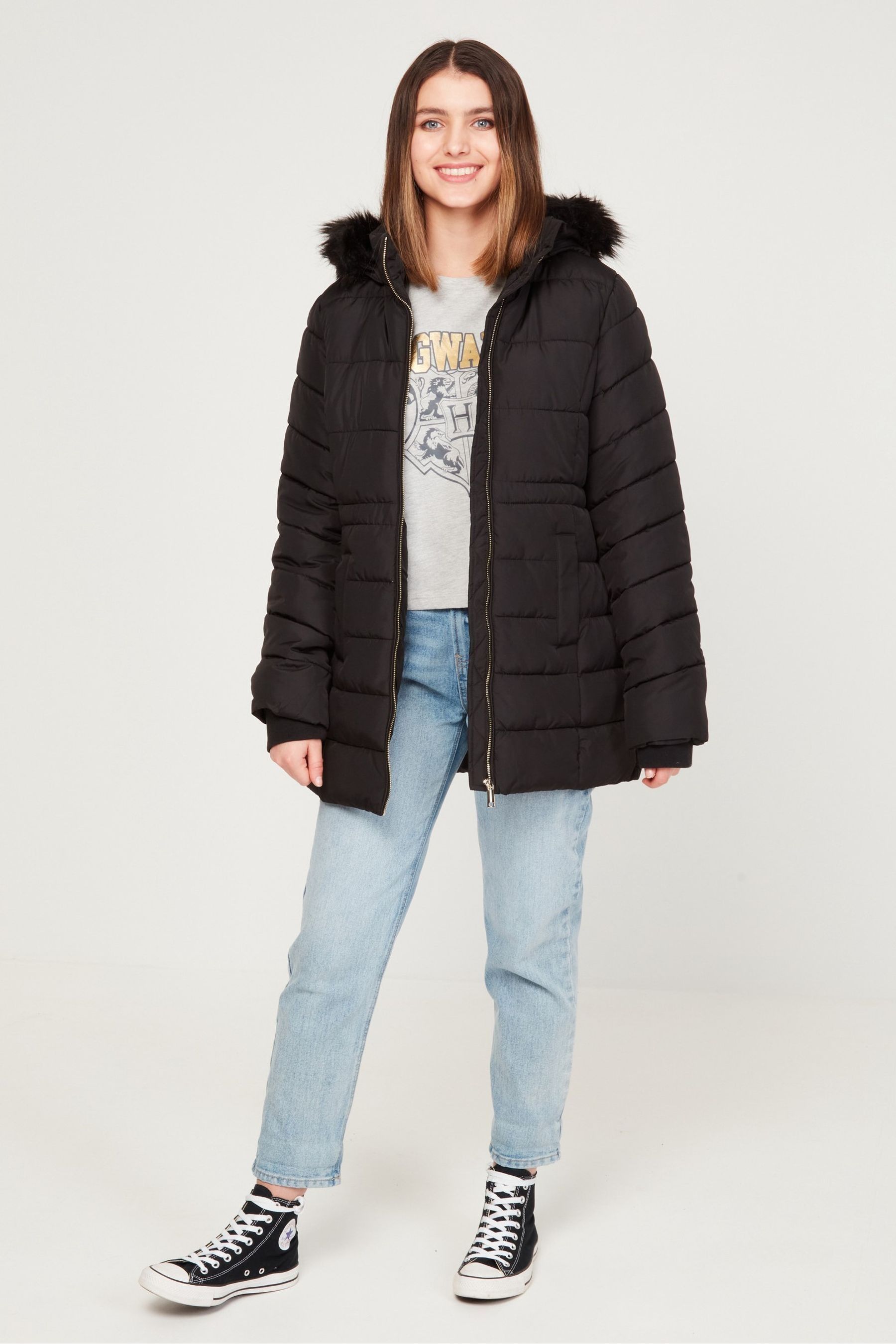 Buy Kylie Black Teen Faux Fur Hood Puffer Jacket from Next Ireland