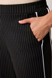 Black Pinstripe Jersey Wide Leg Side Stripe Trousers - Image 3 of 5