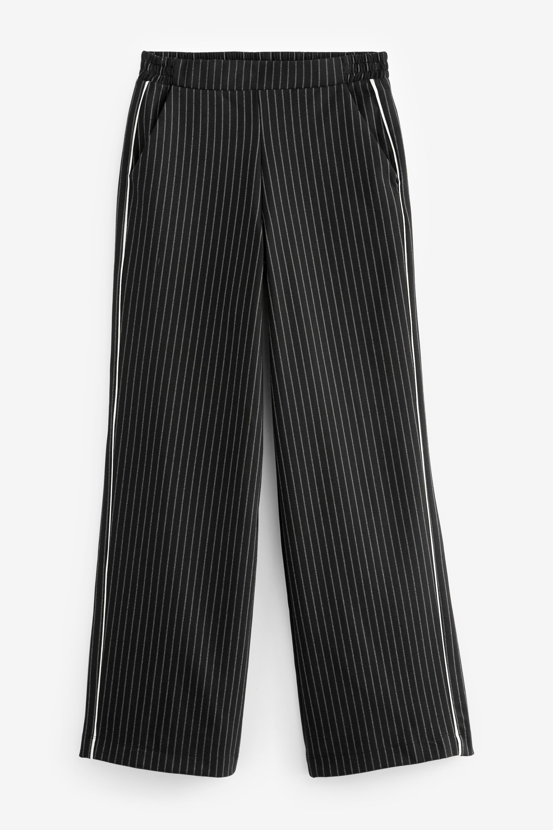 Black Pinstripe Jersey Wide Leg Side Stripe Trousers - Image 4 of 5