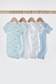 Blue/White Elephant 4 Pack Short Sleeve Baby Bodysuits - Image 2 of 12