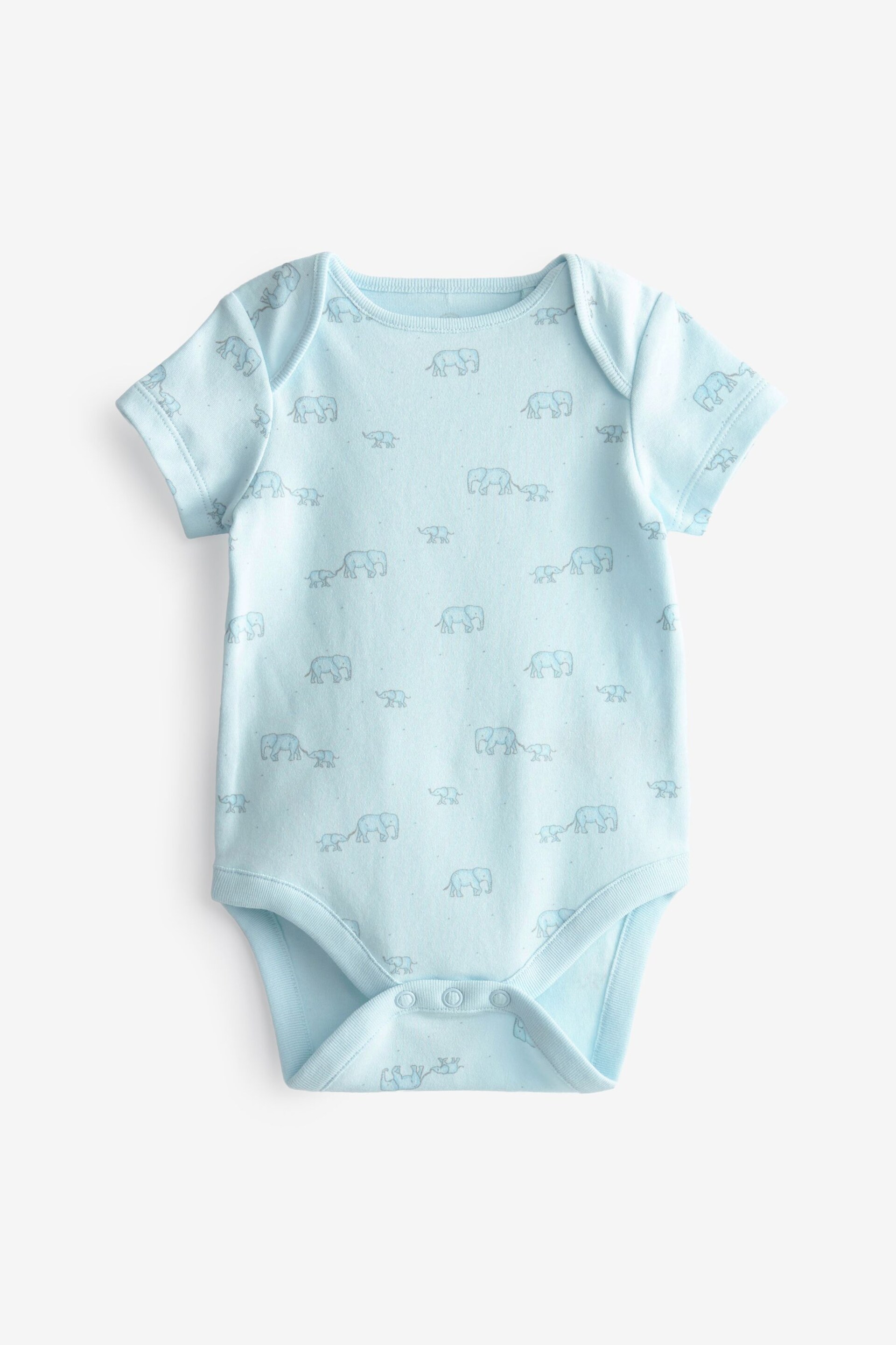 Blue/White Elephant 4 Pack Short Sleeve Baby Bodysuits - Image 3 of 12