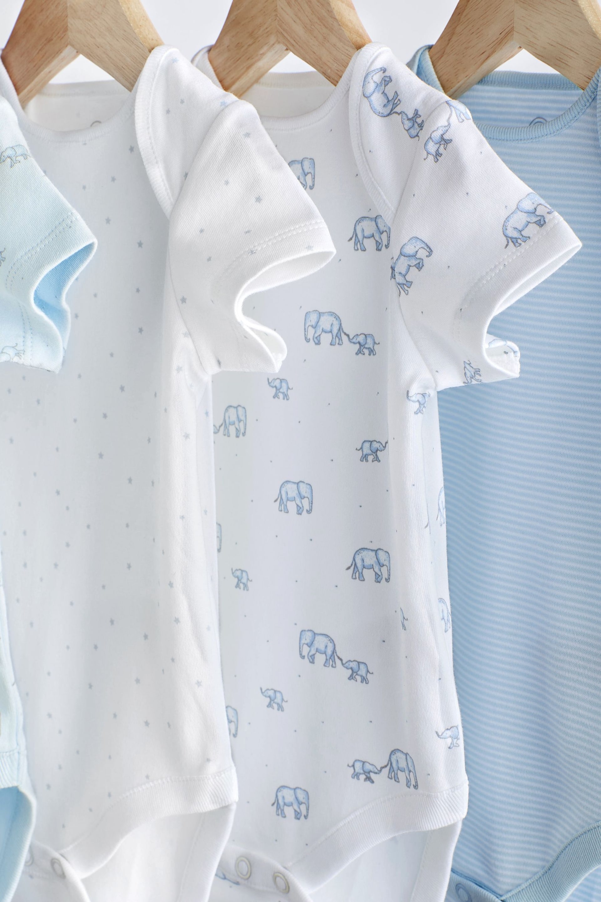 Blue/White Elephant 4 Pack Short Sleeve Baby Bodysuits - Image 8 of 12