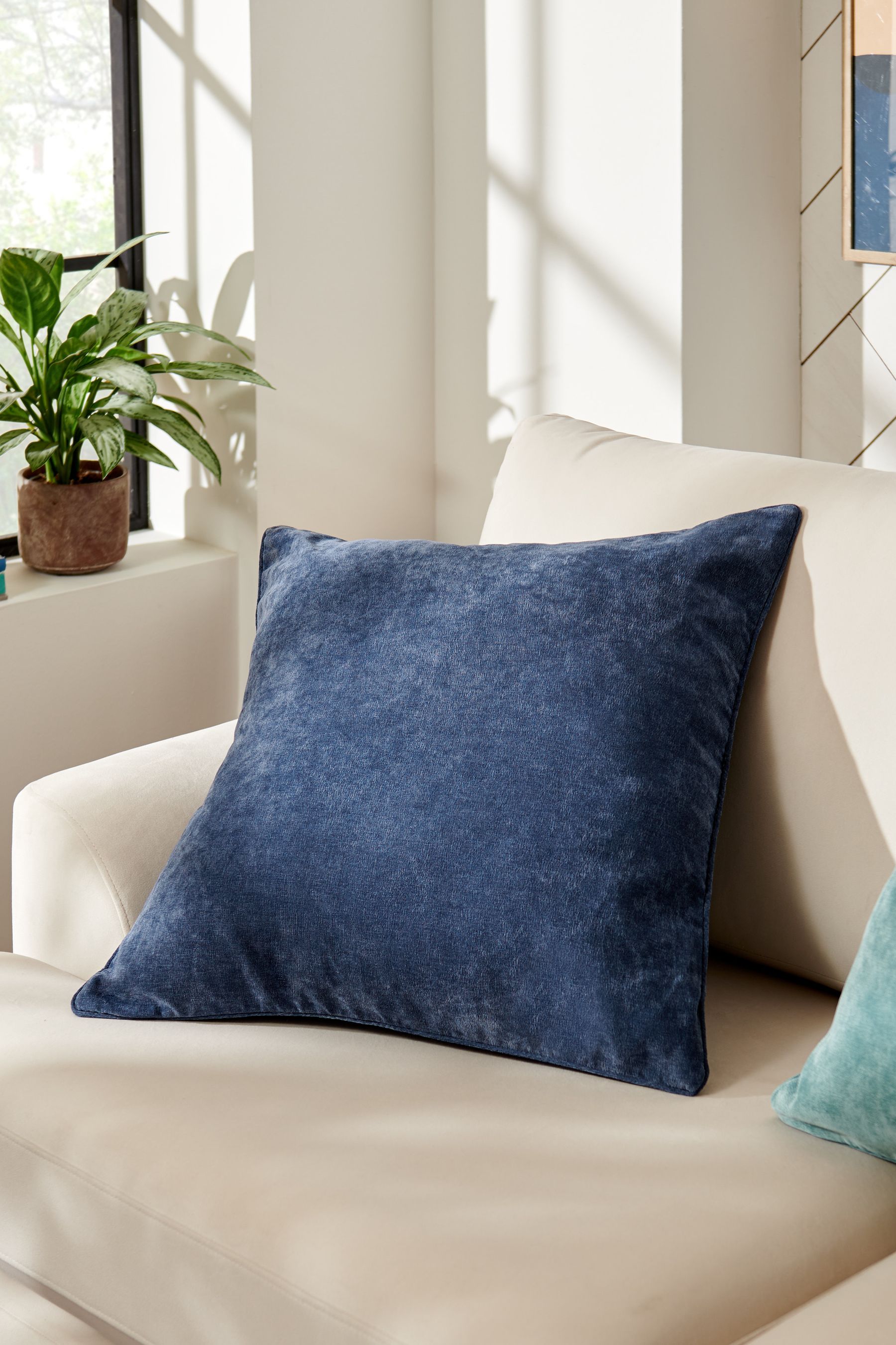 Buy Navy 59 x 59cm Soft Velour Cushion from Next Luxembourg