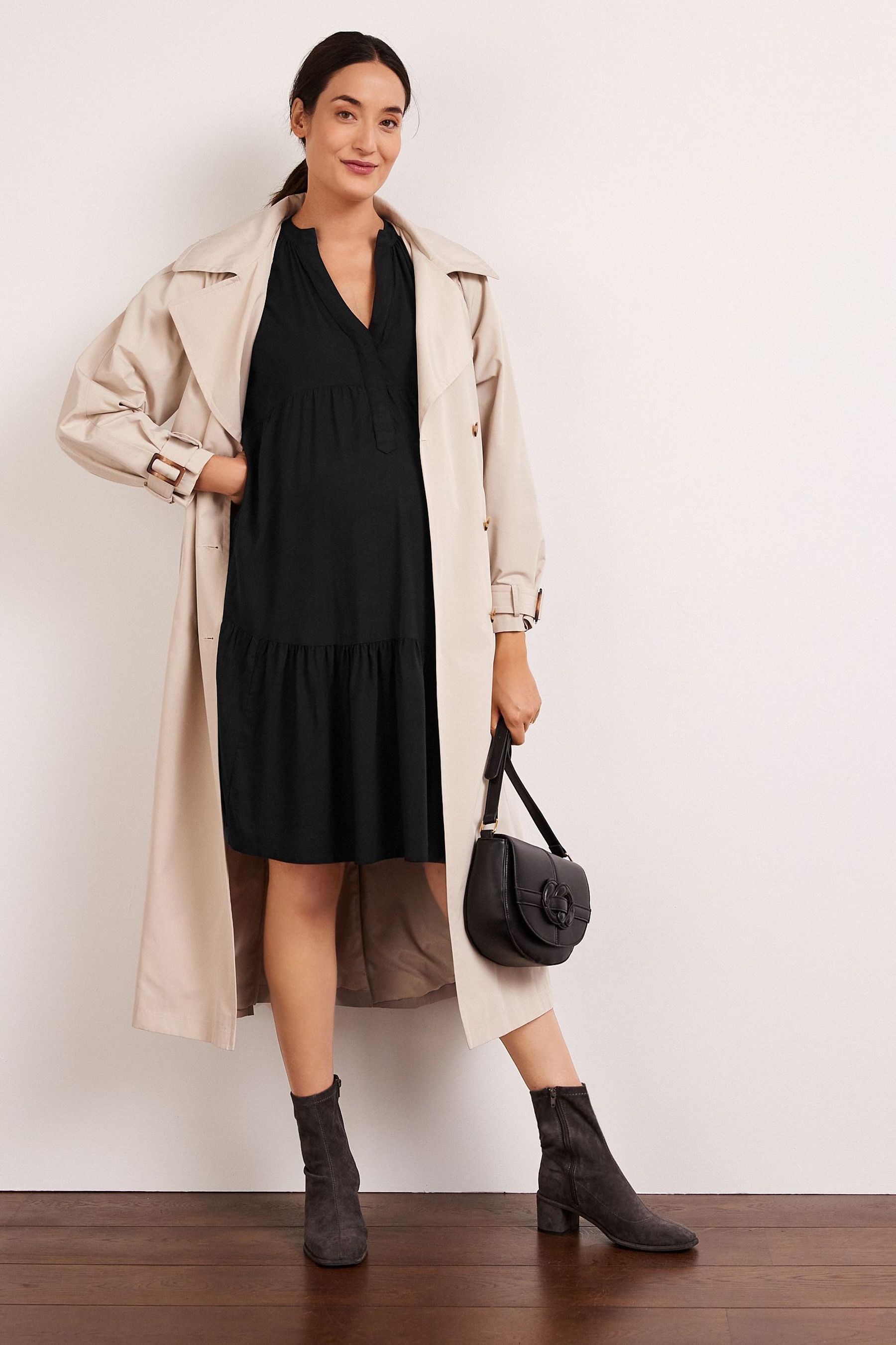 Buy Black Maternity Tiered Dress from Next Luxembourg