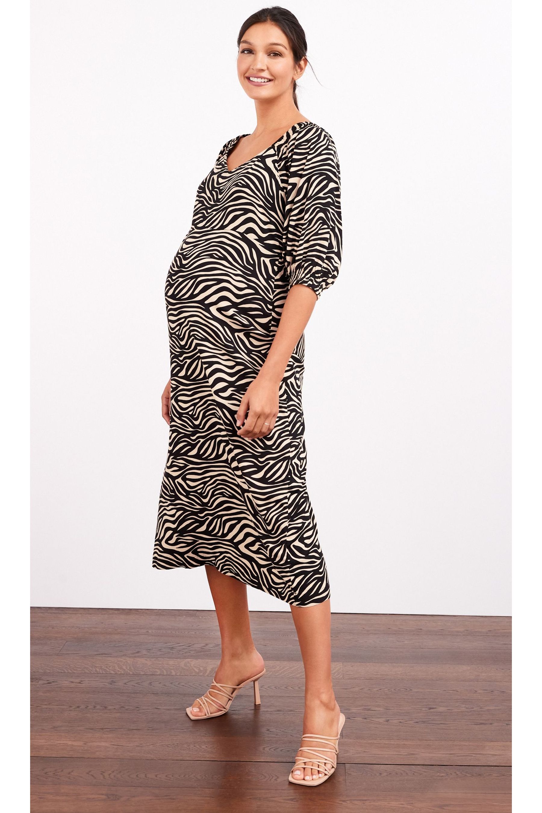 Buy Zebra Print Maternity Tie Back Midi Dress from Next Luxembourg