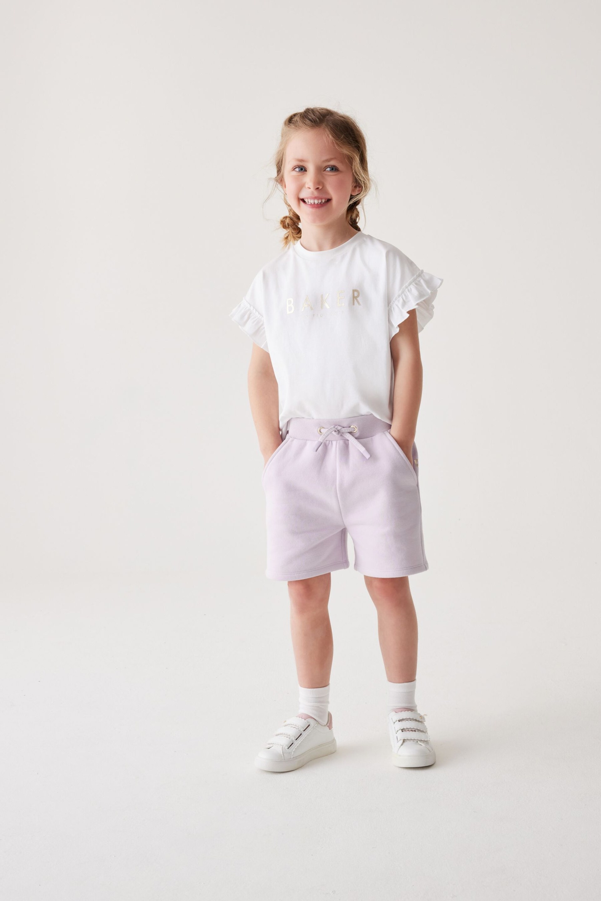 Baker by Ted Baker Lilac Purple Frilled T-Shirt and Short Set - Image 2 of 10