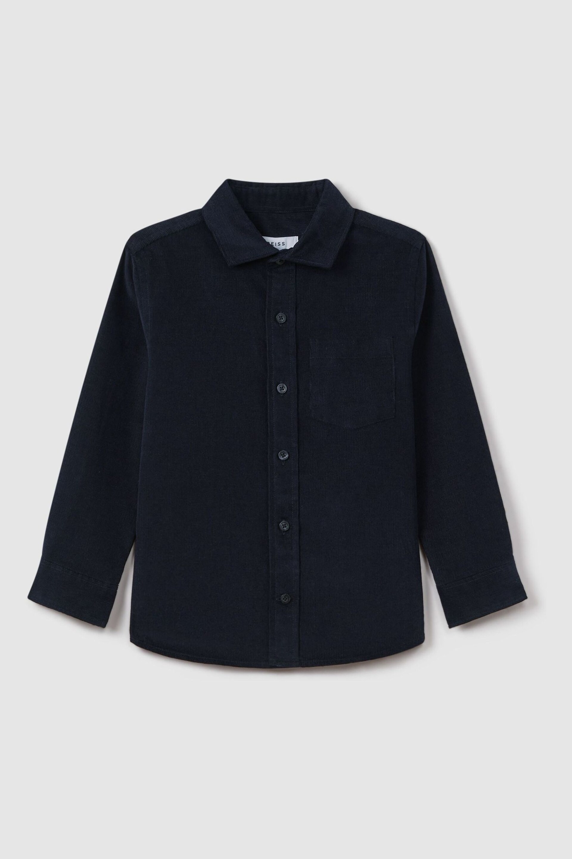 Reiss Navy Albion Junior Corduroy Cutaway Collar Shirt - Image 2 of 6