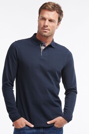 Barbour® Navy 100% Cotton Essential Long Sleeve Sports Polo Shirt - Image 1 of 8