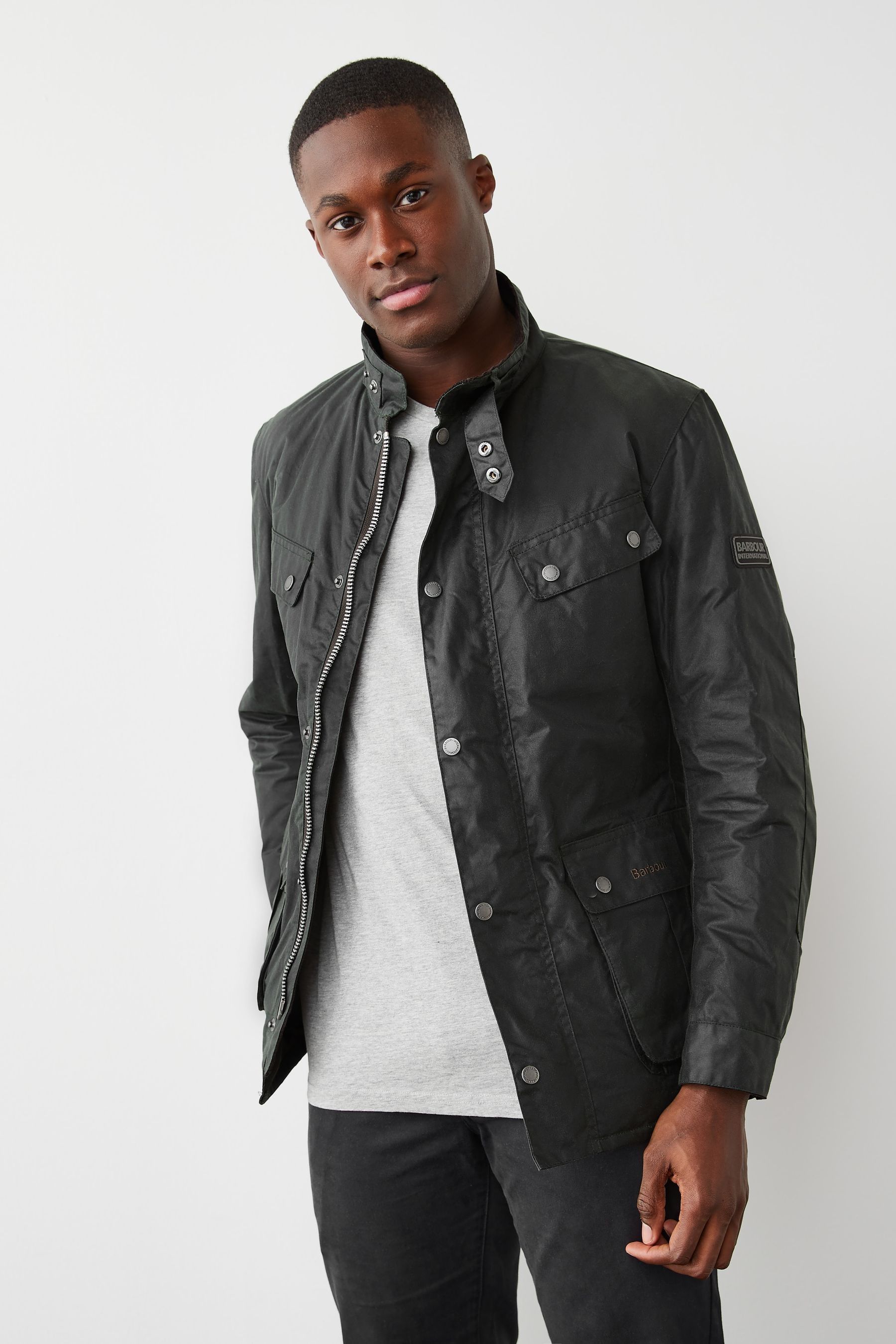 Barbour international duke wax jacket black sales