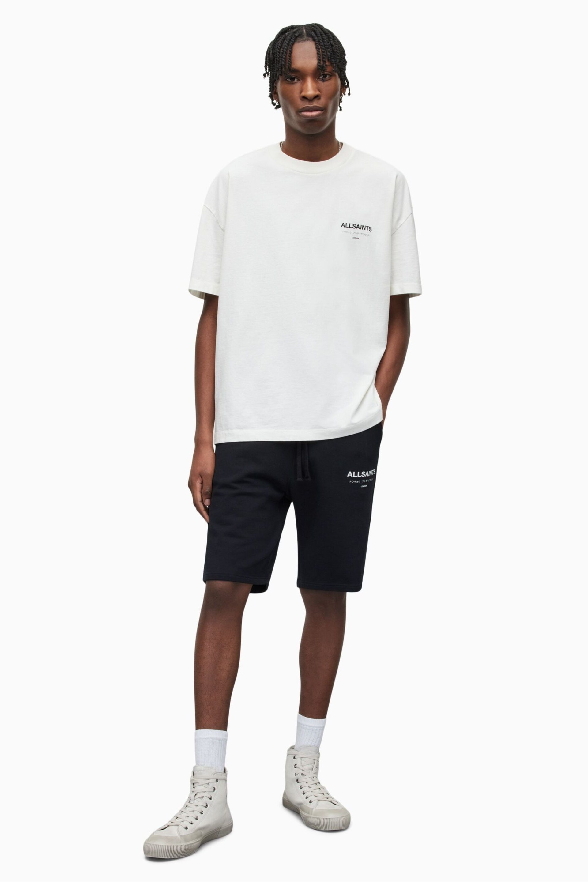 AllSaints Black Underground Sweat Shorts - Image 2 of 6