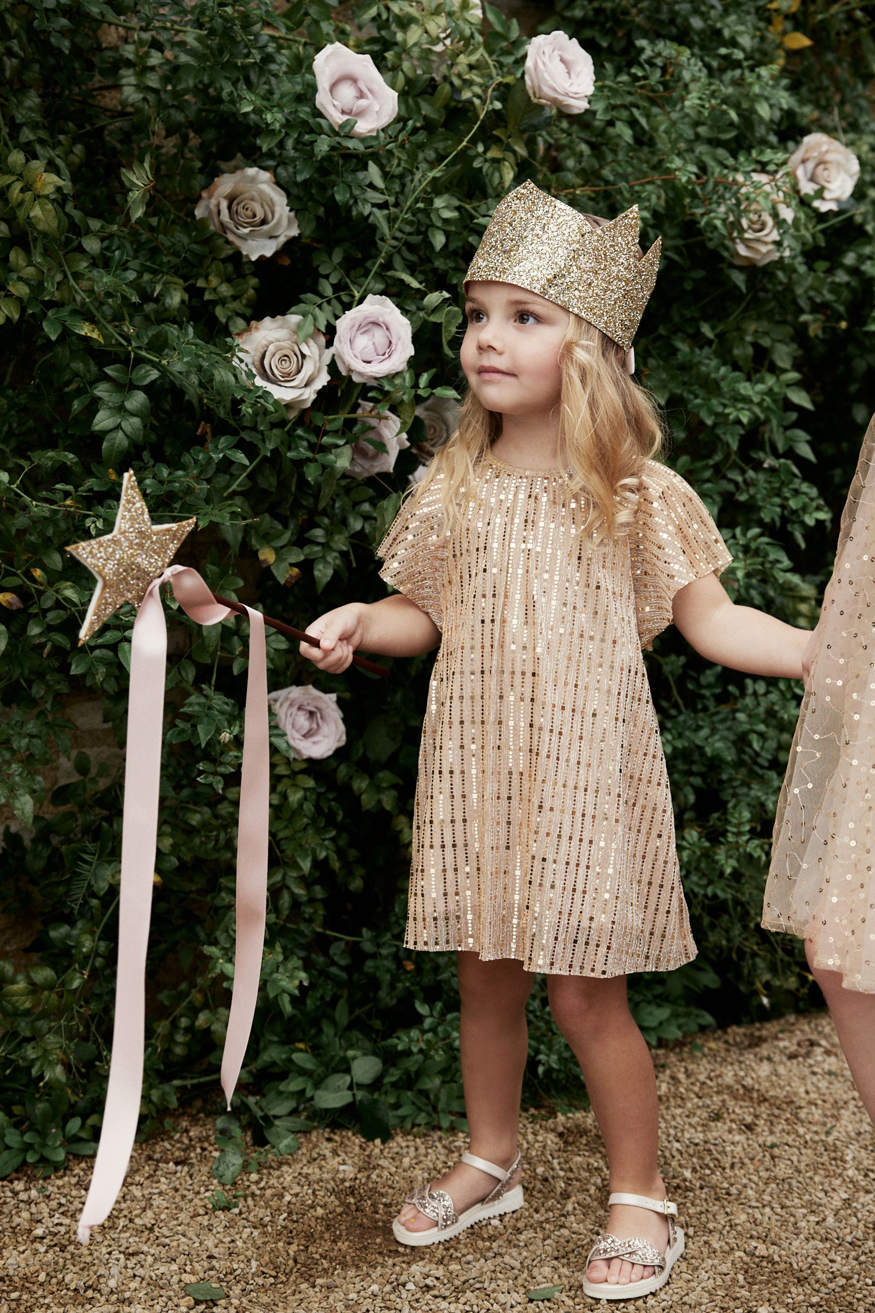 Buy Gold Sequin Party Angel Sleeve Dress 3mths 10yrs from Next Luxembourg