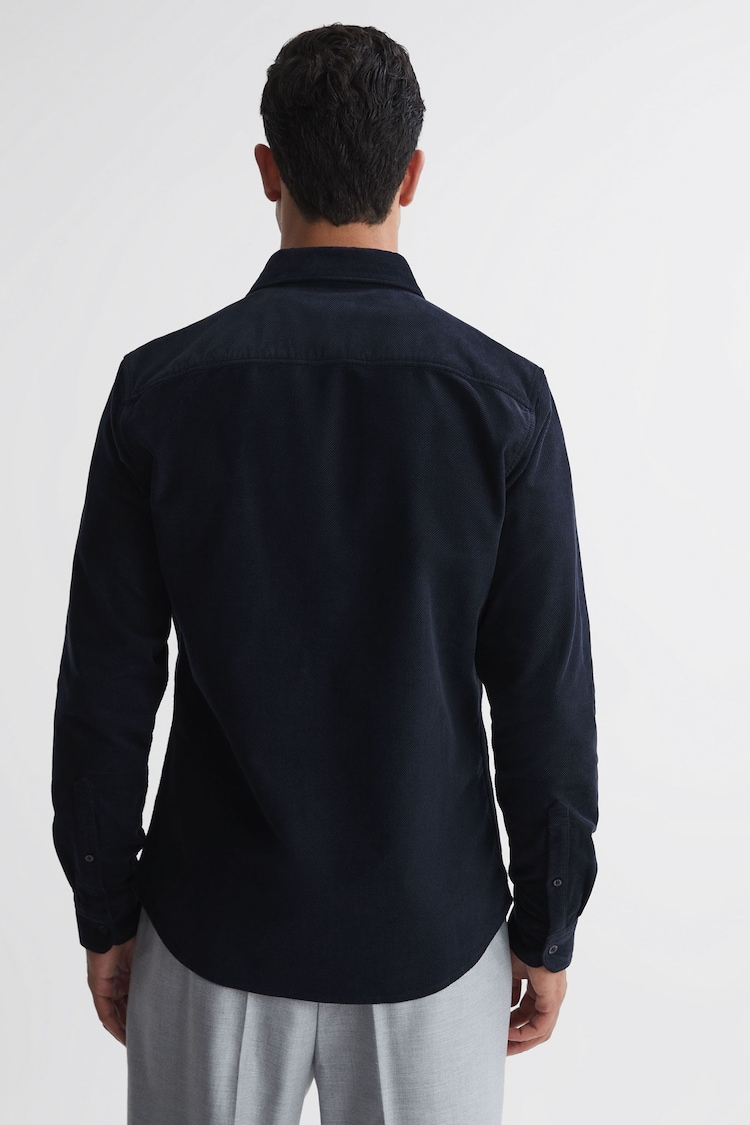 Reiss Navy Cialini Corduroy Twin Pocket Overshirt - Image 4 of 4