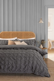 Charcoal Grey Textured Pleats Duvet Cover And Pillowcase Set - Image 1 of 6