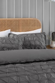 Charcoal Grey Textured Pleats Duvet Cover And Pillowcase Set - Image 2 of 6