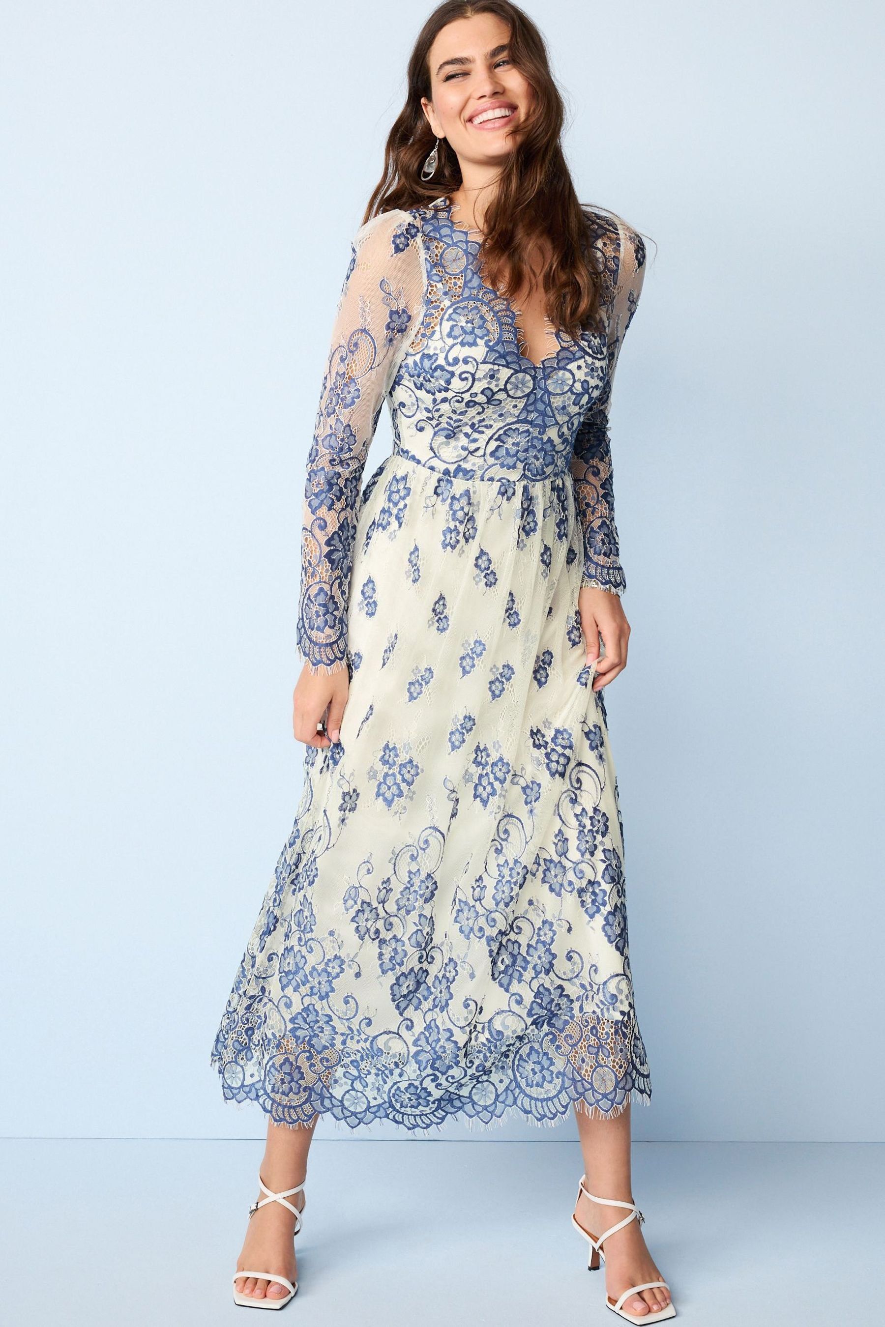 Long sleeve lace midi cheap