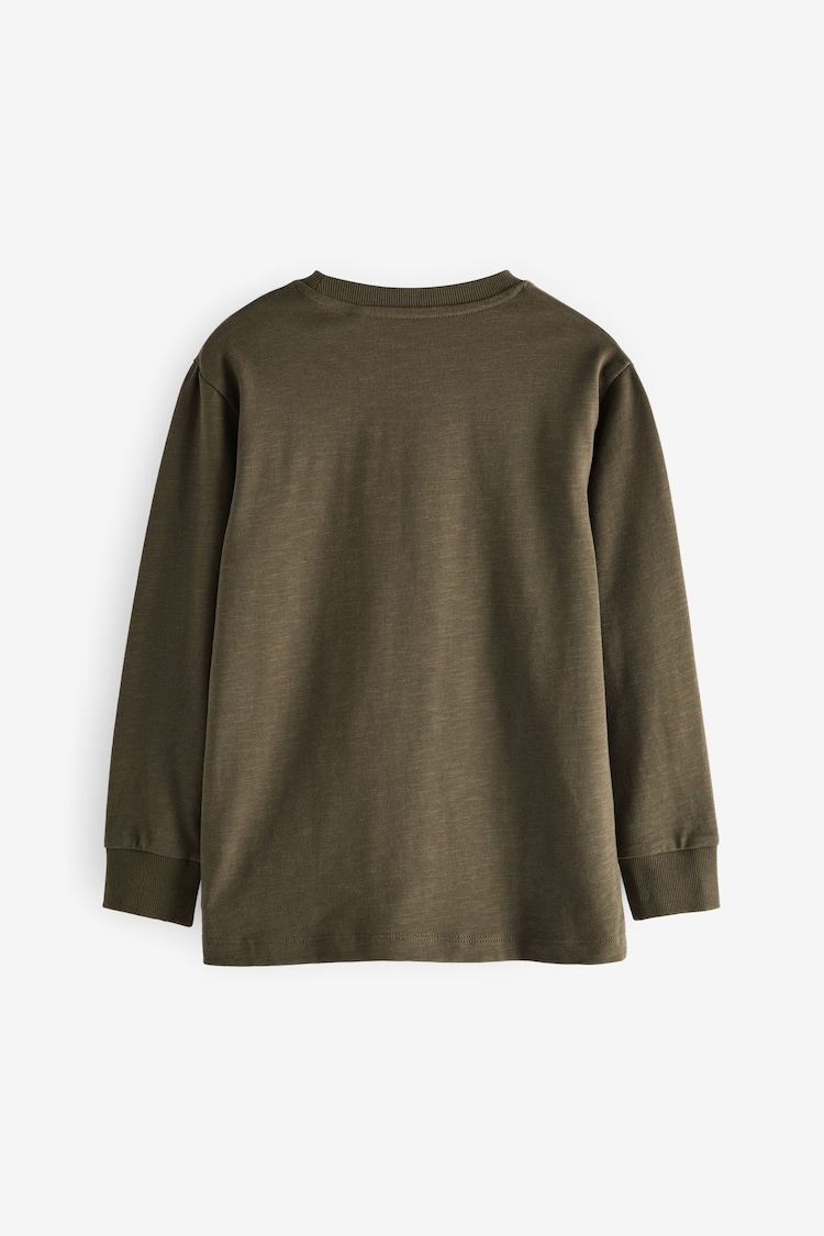 Tan Brown/Khaki Green Long Sleeve Cosy 100% Cotton T-Shirts 4 Pack (3-16yrs) - Image 2 of 2