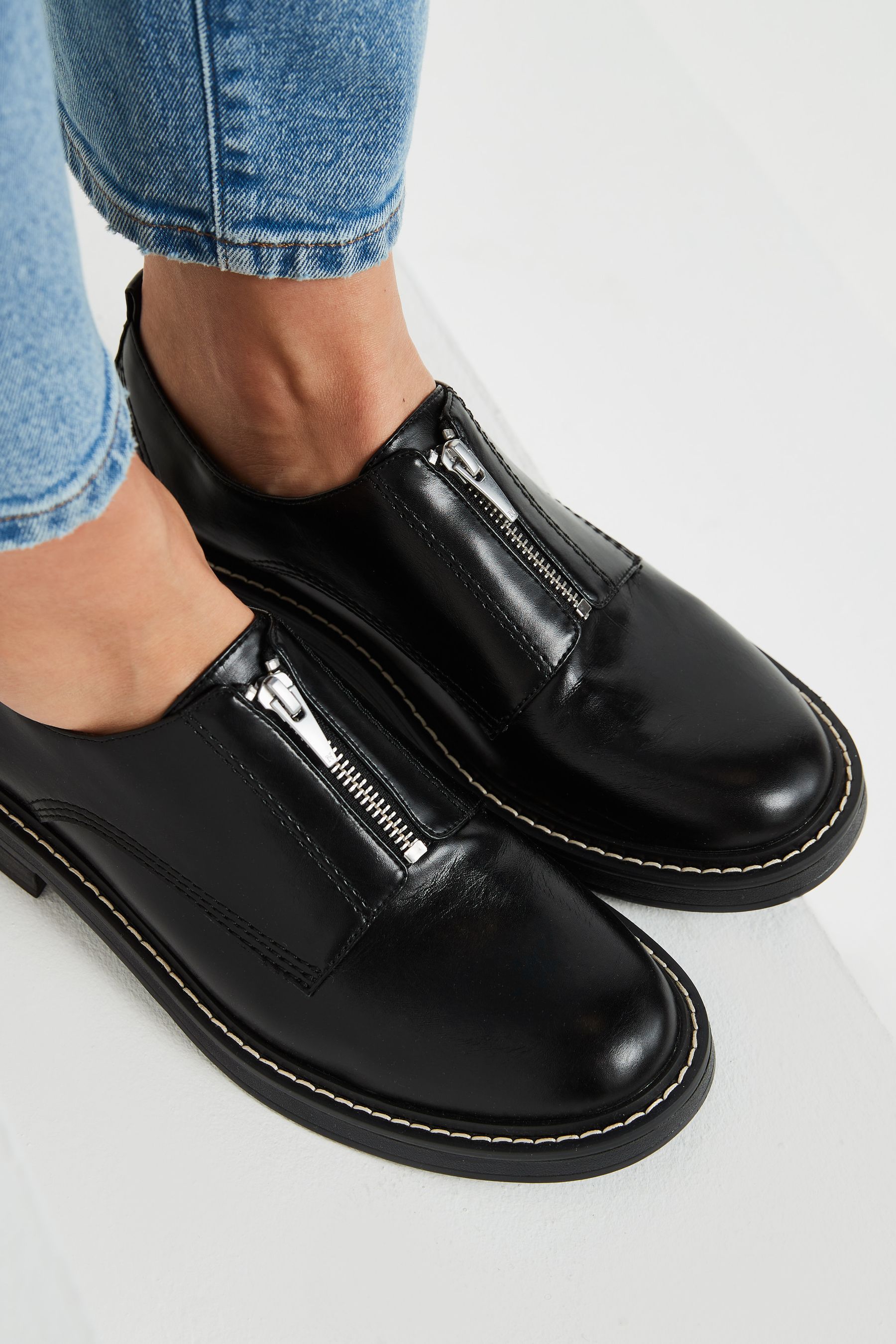 Buy Black Forever Comfort Zip Front Derby Shoes from Next Luxembourg