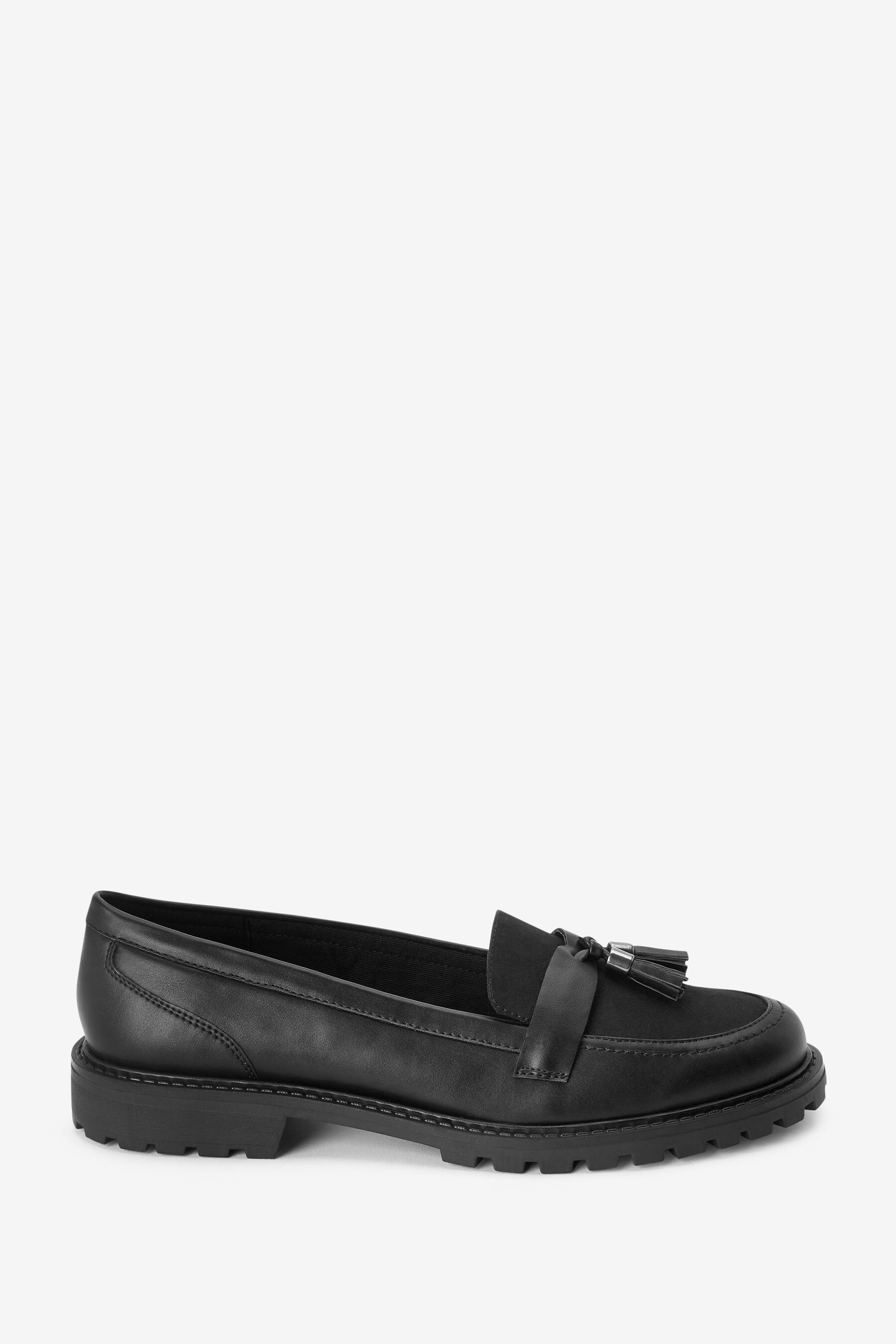 Buy Black Standard Wide Fit Forever Comfort Tassel Detail Cleated Chunky Loafer Shoes from Next Canada