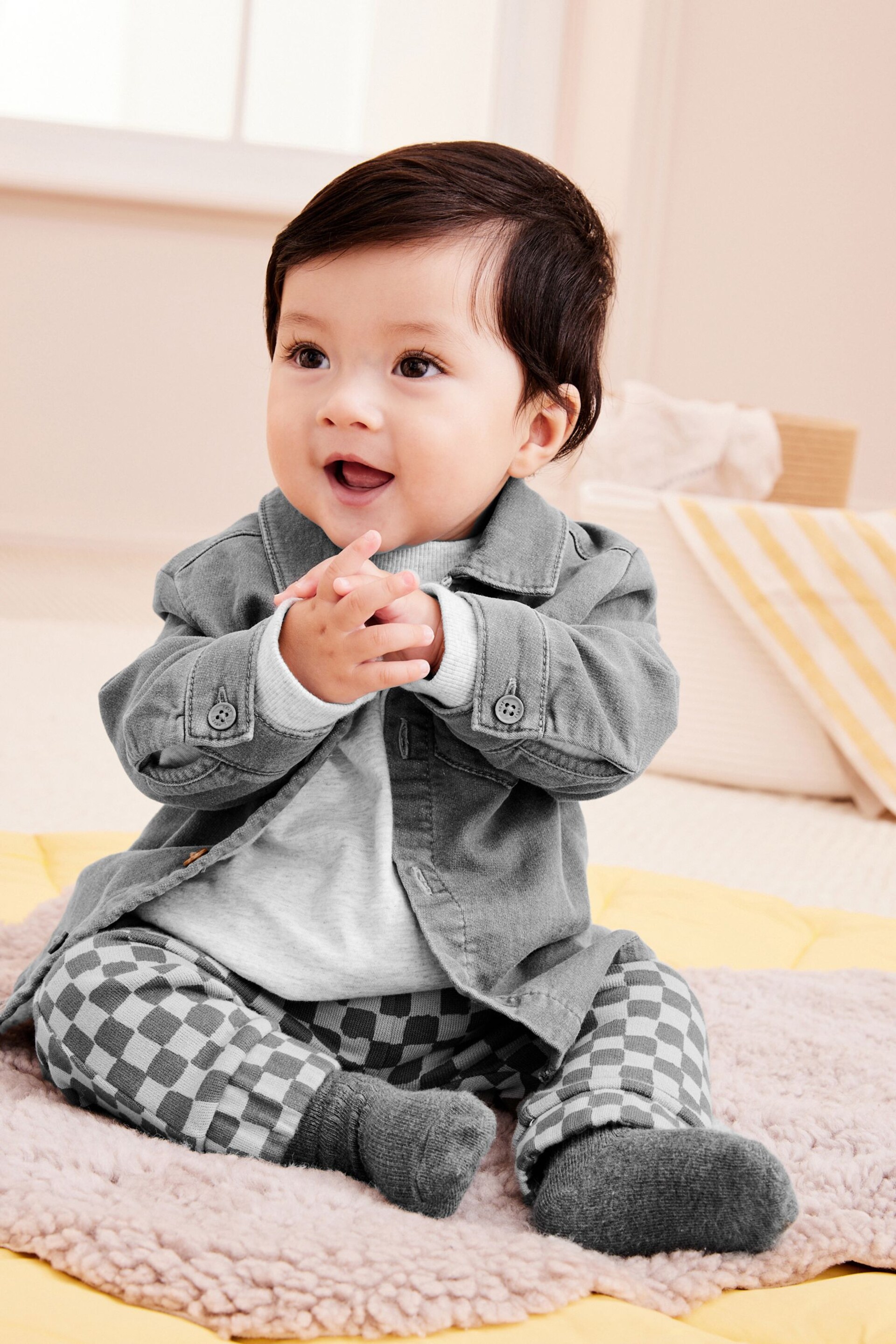 Monochrome Shirt Jacket, T-Shirt and Joggers Baby 3 Piece Set - Image 1 of 8