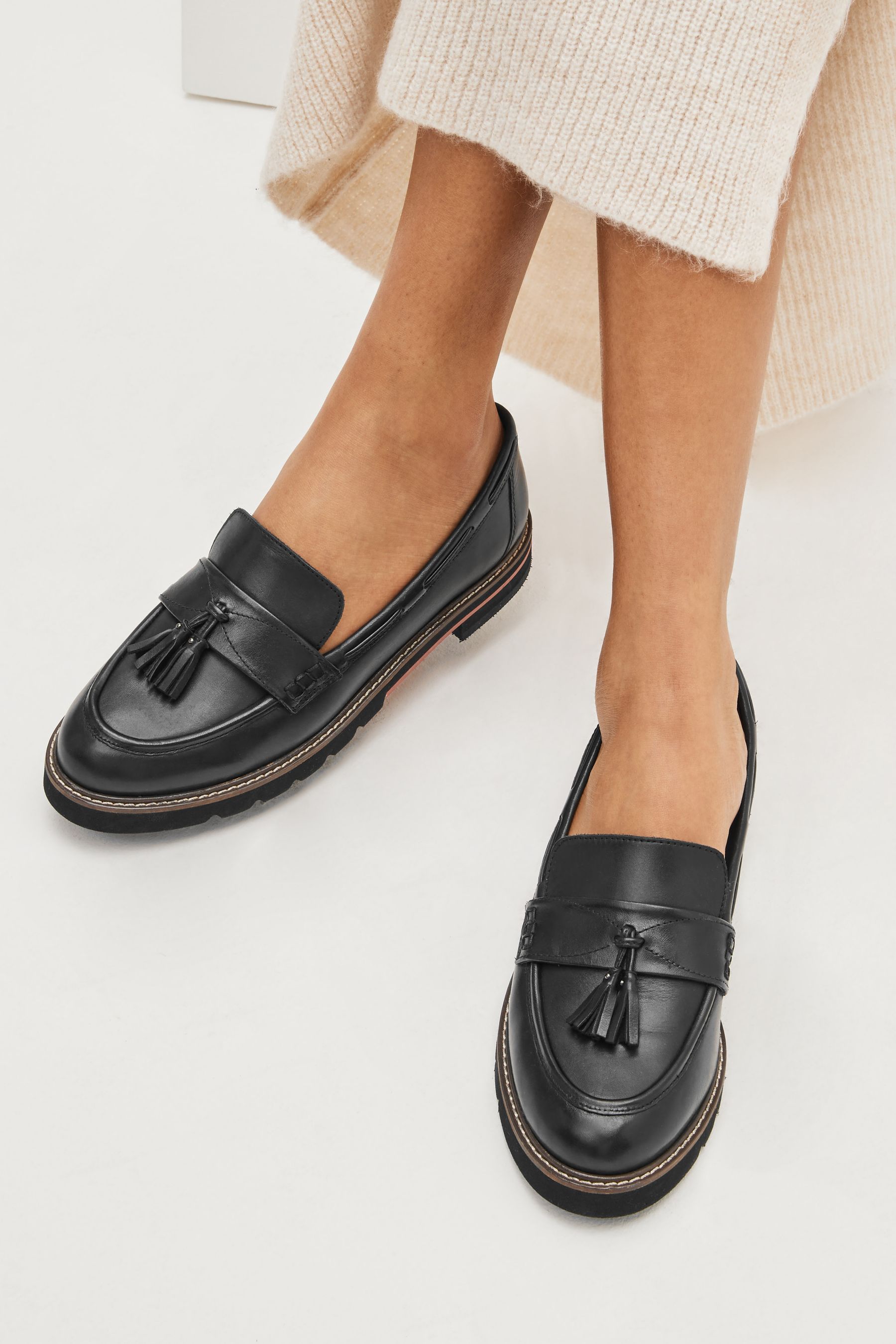 Black Forever Comfort Leather Tassel Chunky Loafer Shoes