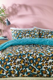 furn. Teal Blue Ayanna Leopard Reversible Duvet Cover and Pillowcase Set - Image 2 of 4
