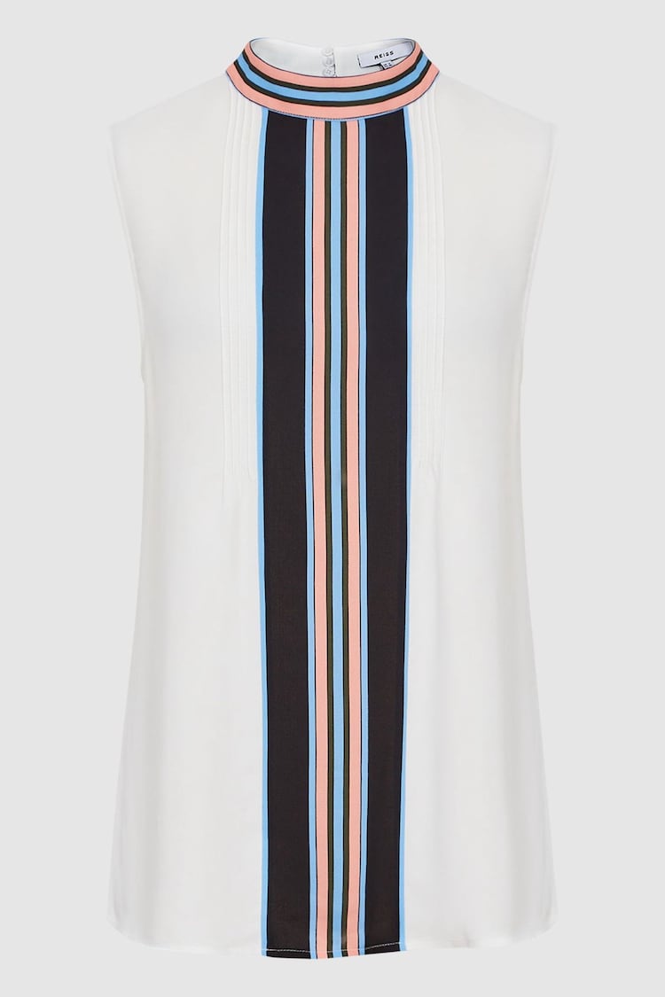 Reiss White Arya Printed Stripe Halter Blouse - Image 2 of 6