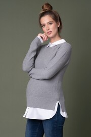 Seraphine Grey Mock Shirt Cotton Mix Maternity And Nursing Jumper - Image 1 of 4