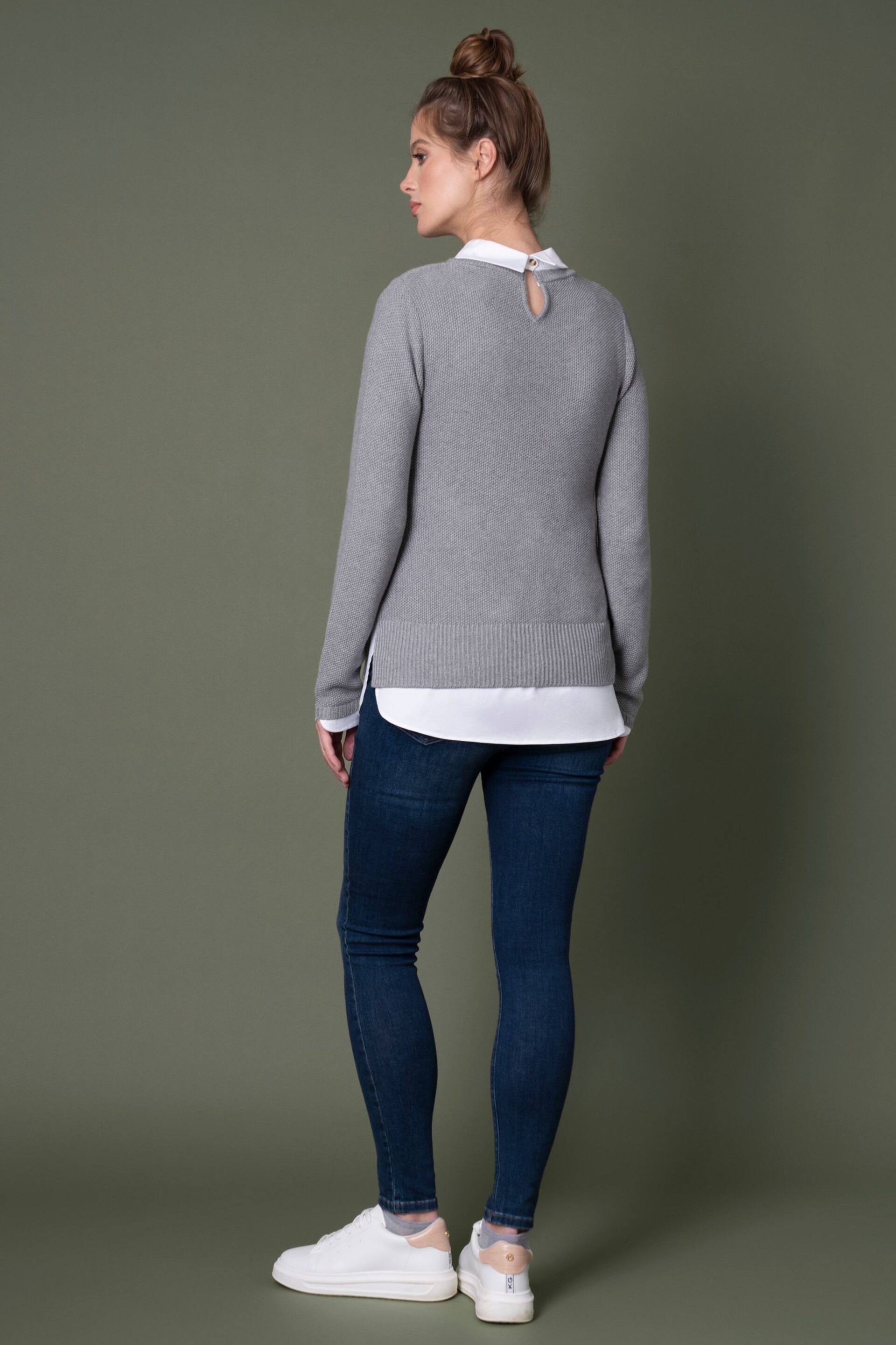 Seraphine Grey Mock Shirt Cotton Mix Maternity And Nursing Jumper - Image 2 of 4