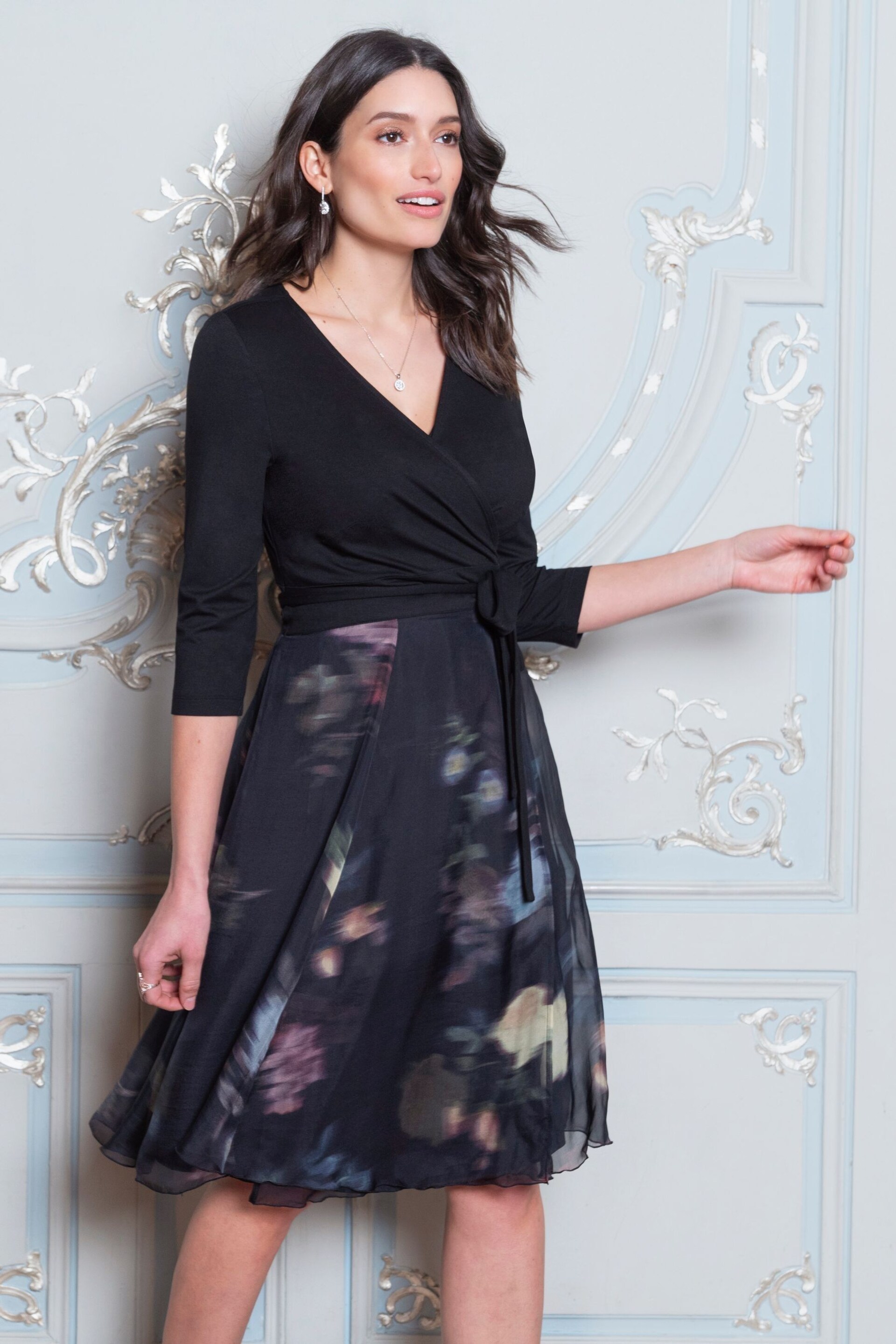 Seraphine Black Black Floral Wrap Maternity & Nursing Dress - Image 4 of 5