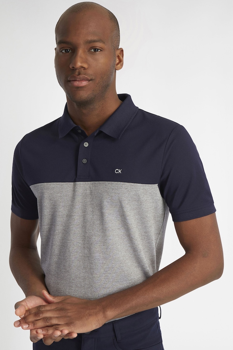 Calvin Klein Golf Navy Blue Colourblock Polo Shirt - Image 1 of 8