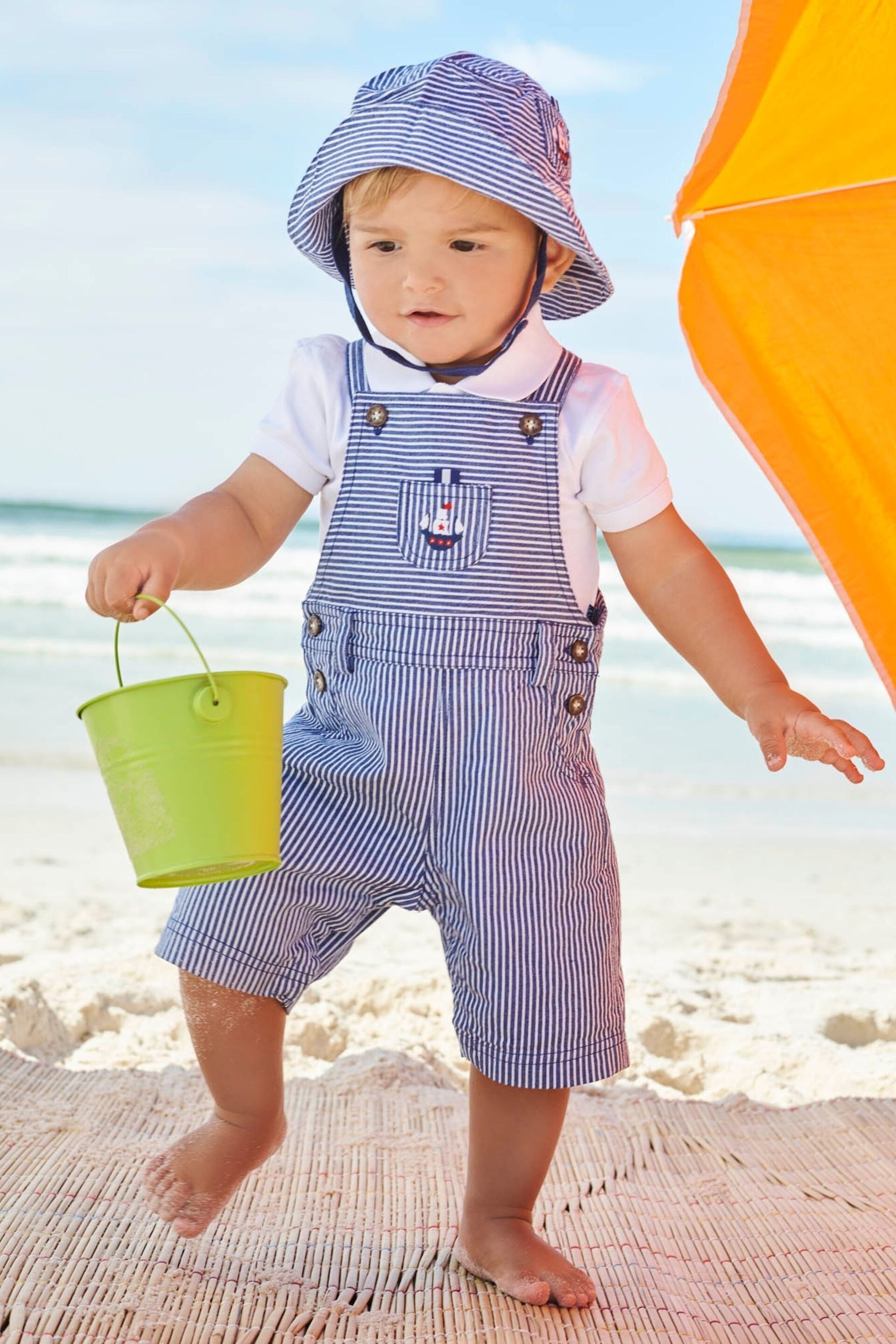 JoJo Maman Bébé Navy Nautical Stripe Sun Hat - Image 1 of 3