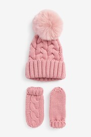 Pink 2 Piece Knitted Hat And Mittens Set (3mths-6yrs) - Image 1 of 2