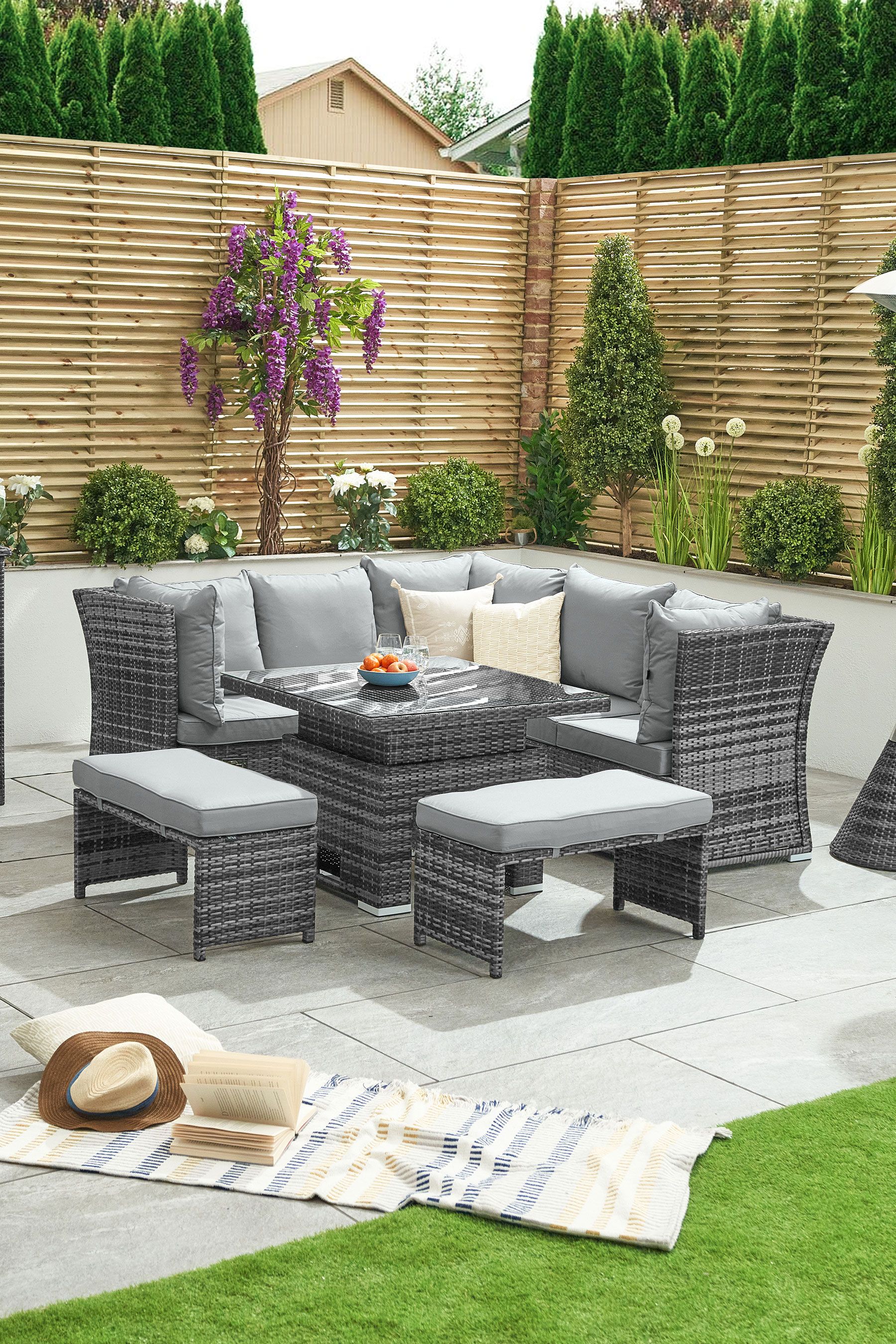 Buy Nova Outdoor Living Grey Nova Outdoor Living 9 Seat Rattan Effect Garden Sofa Set from the Next UK online shop