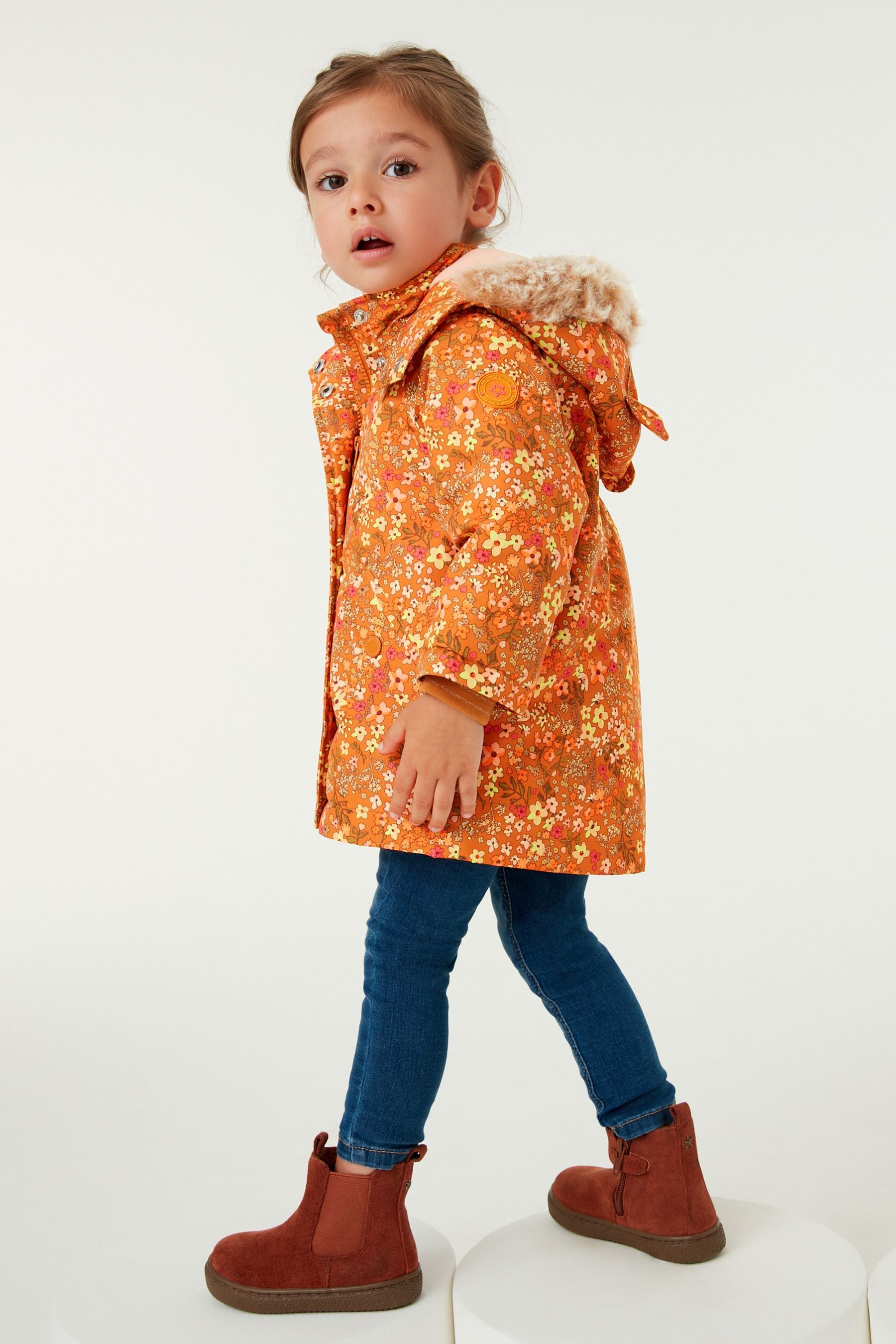 Long ochre faux fur coat sales