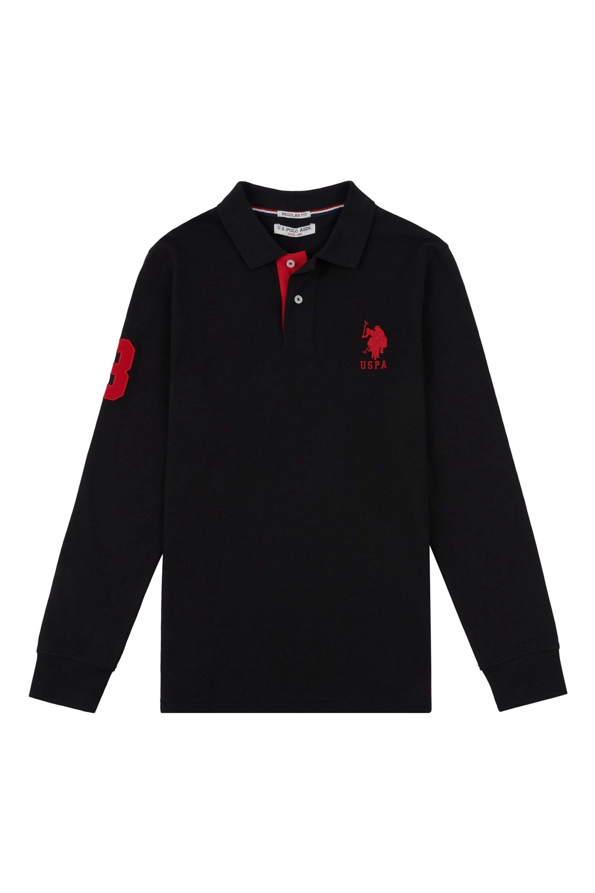 U.S. Polo Assn. Black Player 3 Regular Fit Long Sleeve Polo Shirt - Image 4 of 5